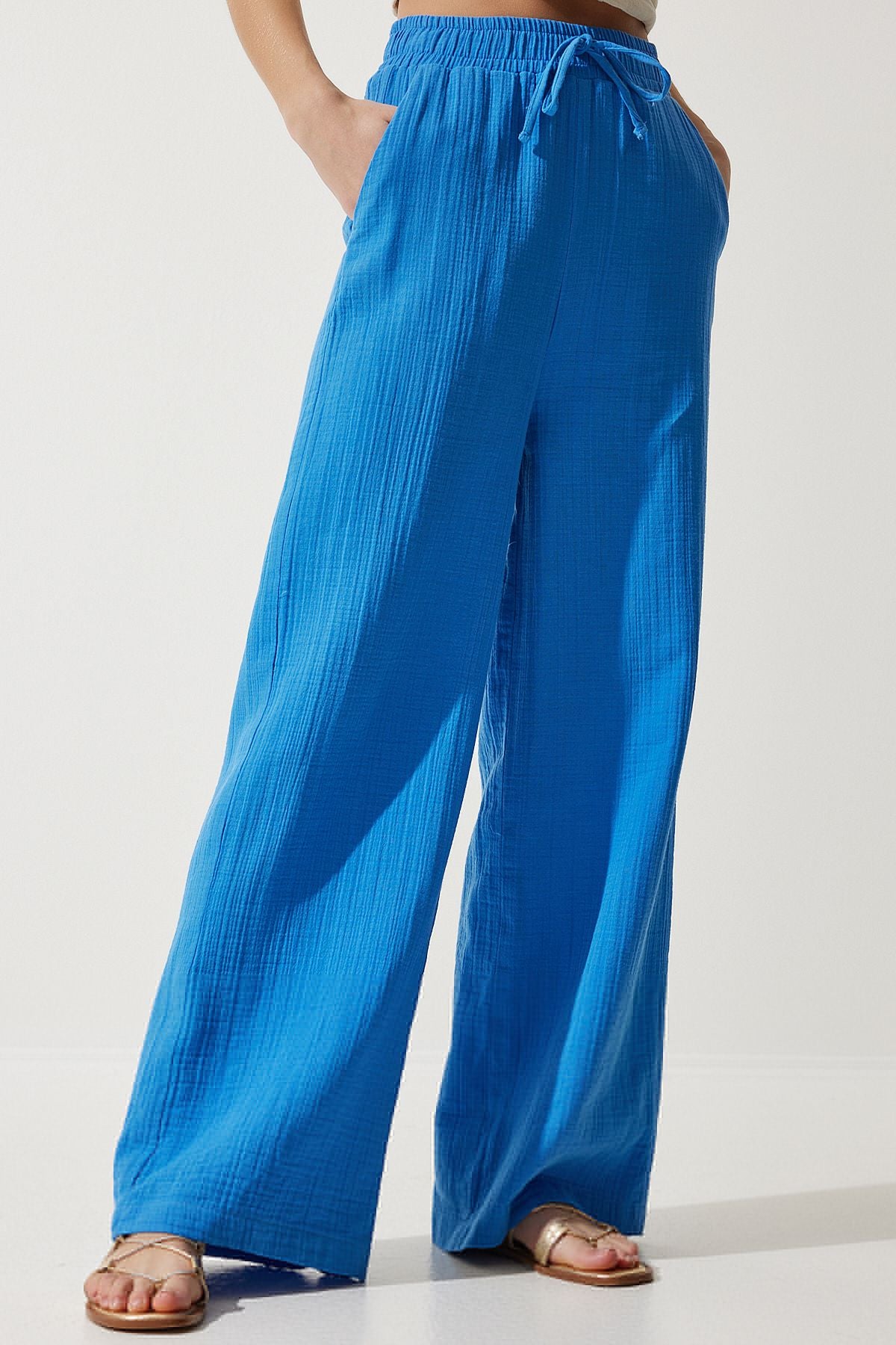 Woman Blue Muslin Palazzo Pants MX00160