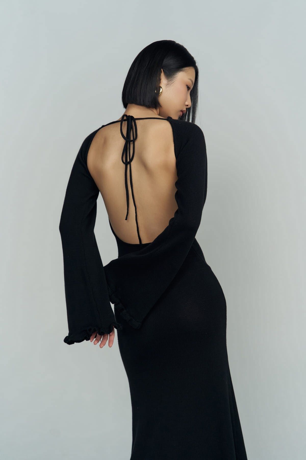 Angela Back Décollette Black Knitwear Dress