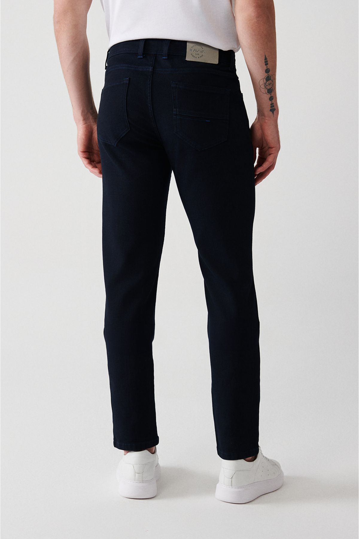 Men's navy blue tubing washing cotton flexible Berlin jean pants A32y3505