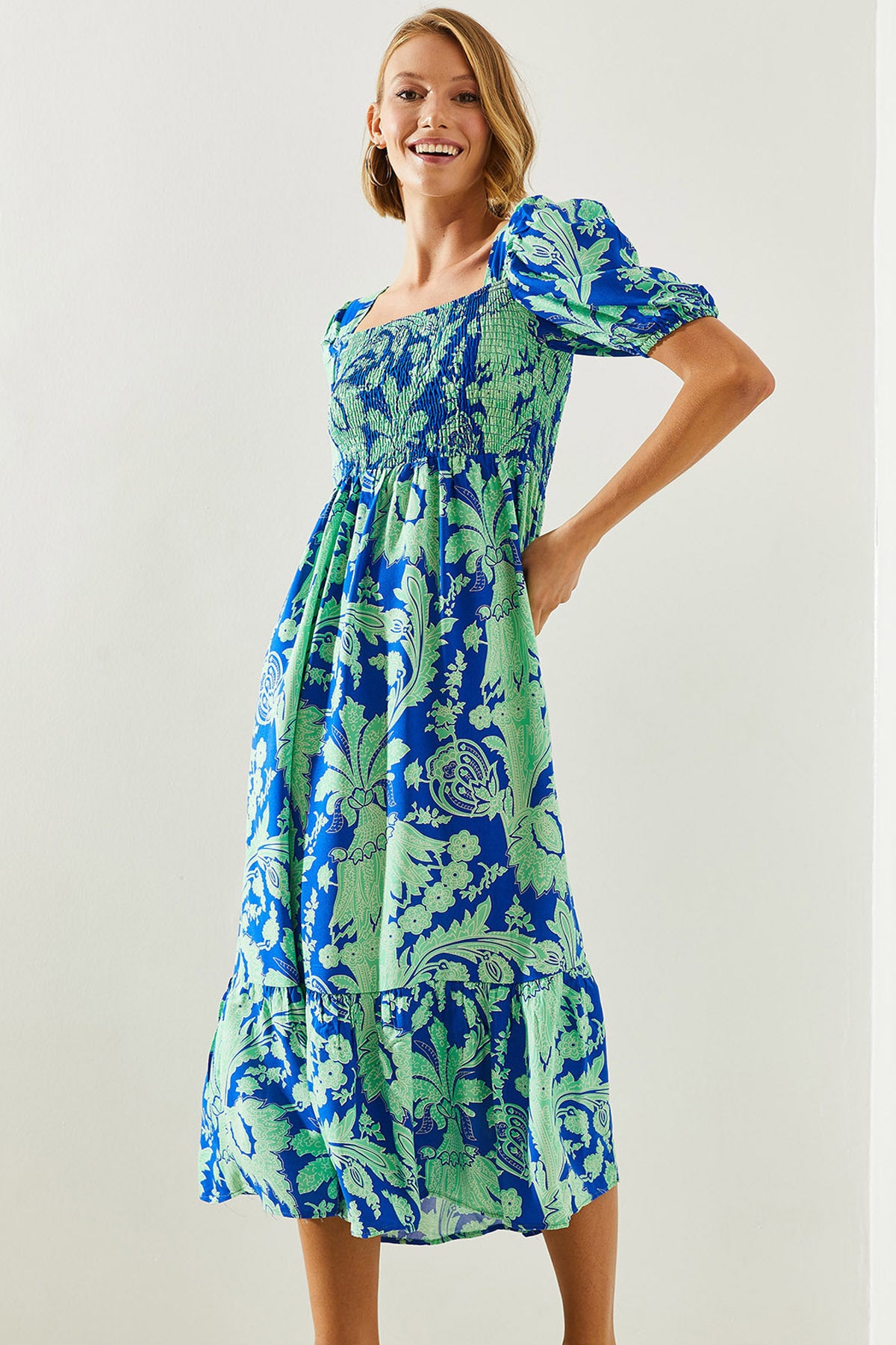 Women's Chest Gimped Watermelon Sleeve Viscose Dress 40881013