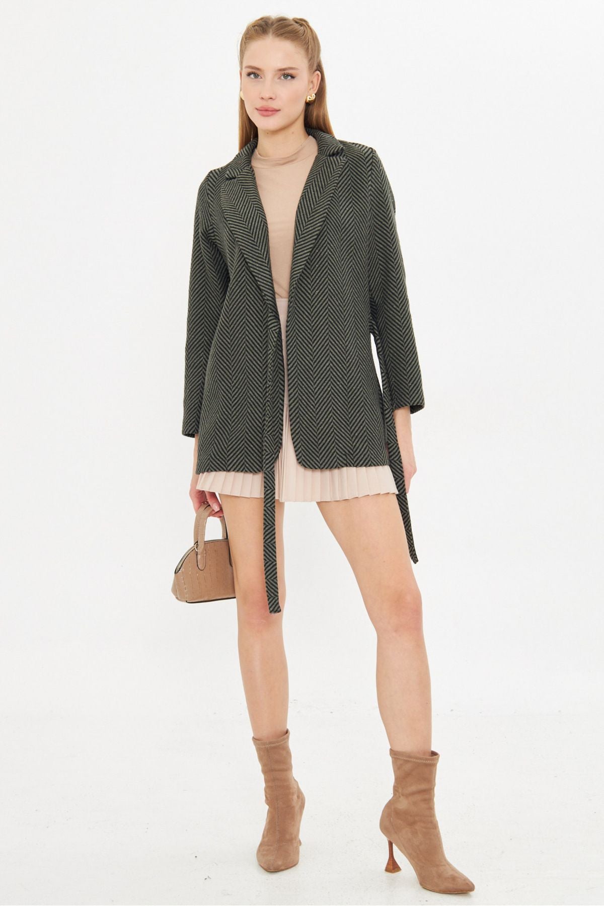 Women's Khaki side-on-the-bonding fish back pattern stamp jacket ARM-25K001074