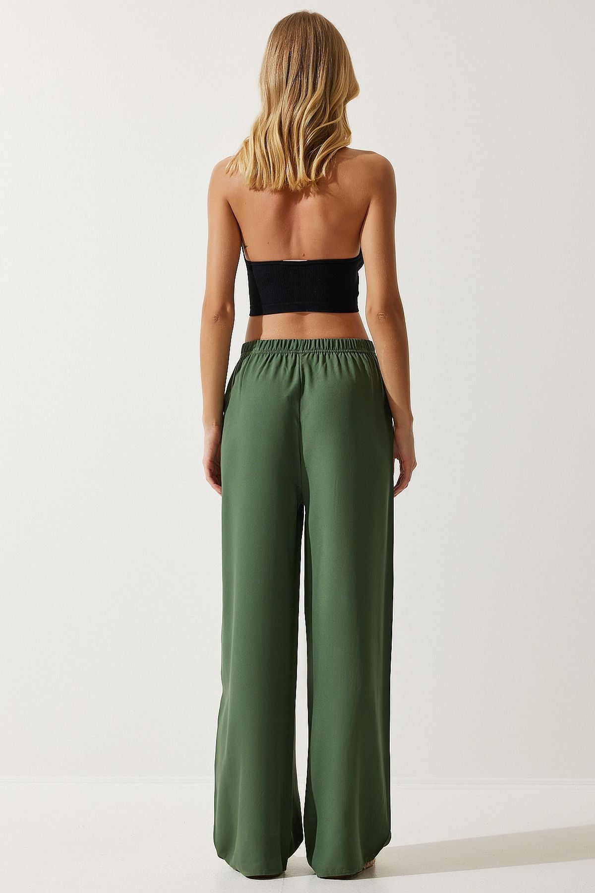 Female Khaki Summer Viscose Palazzo Pants EN00610