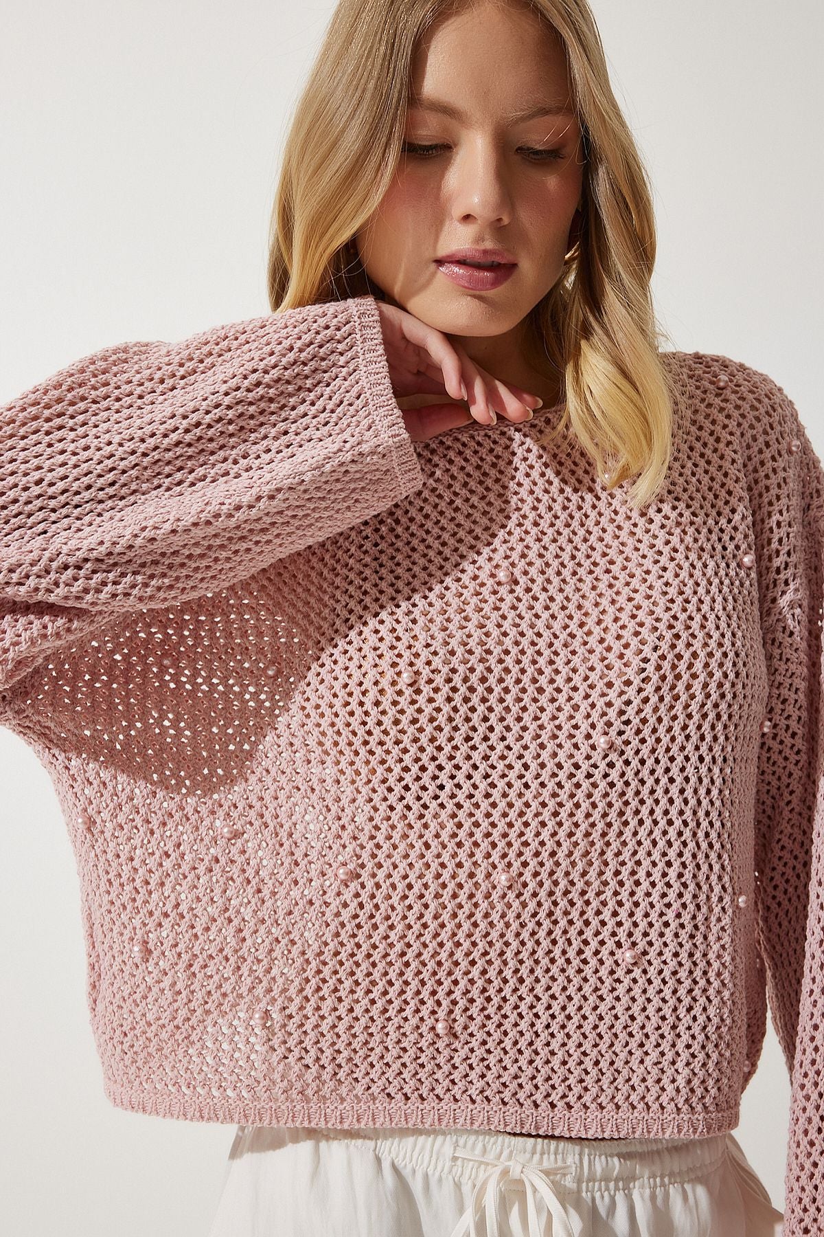 Female Powder Pearl Detailed Offer Mevsim Triko Sweater MW00146