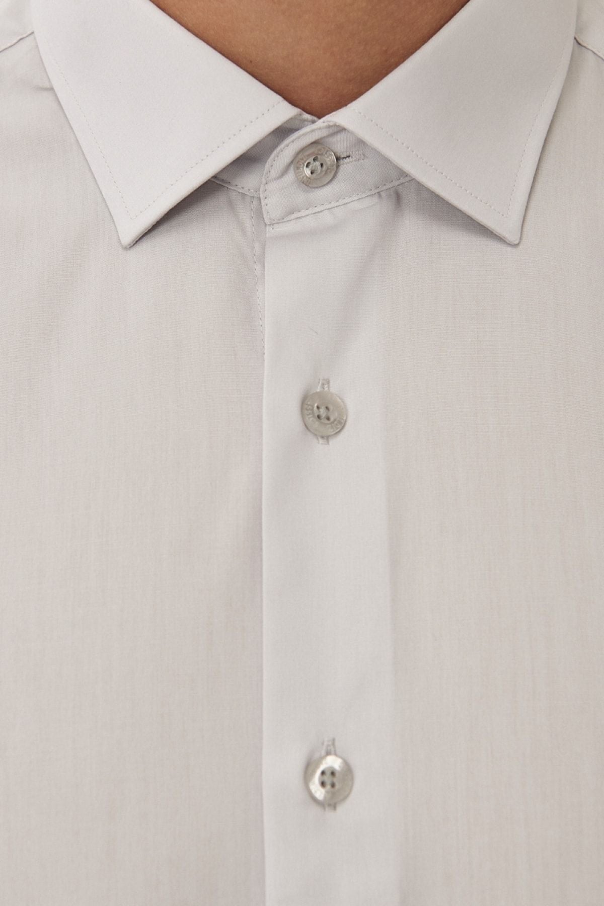 Men's gray ironing easy slim fit narrow cut classic collar cotton shirt