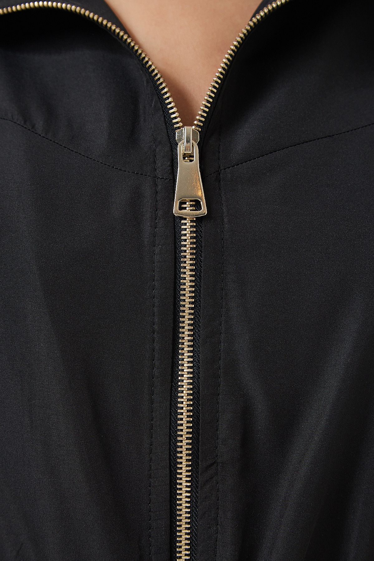 Female black zipper seasonal weaving dress trench coat DD01298
