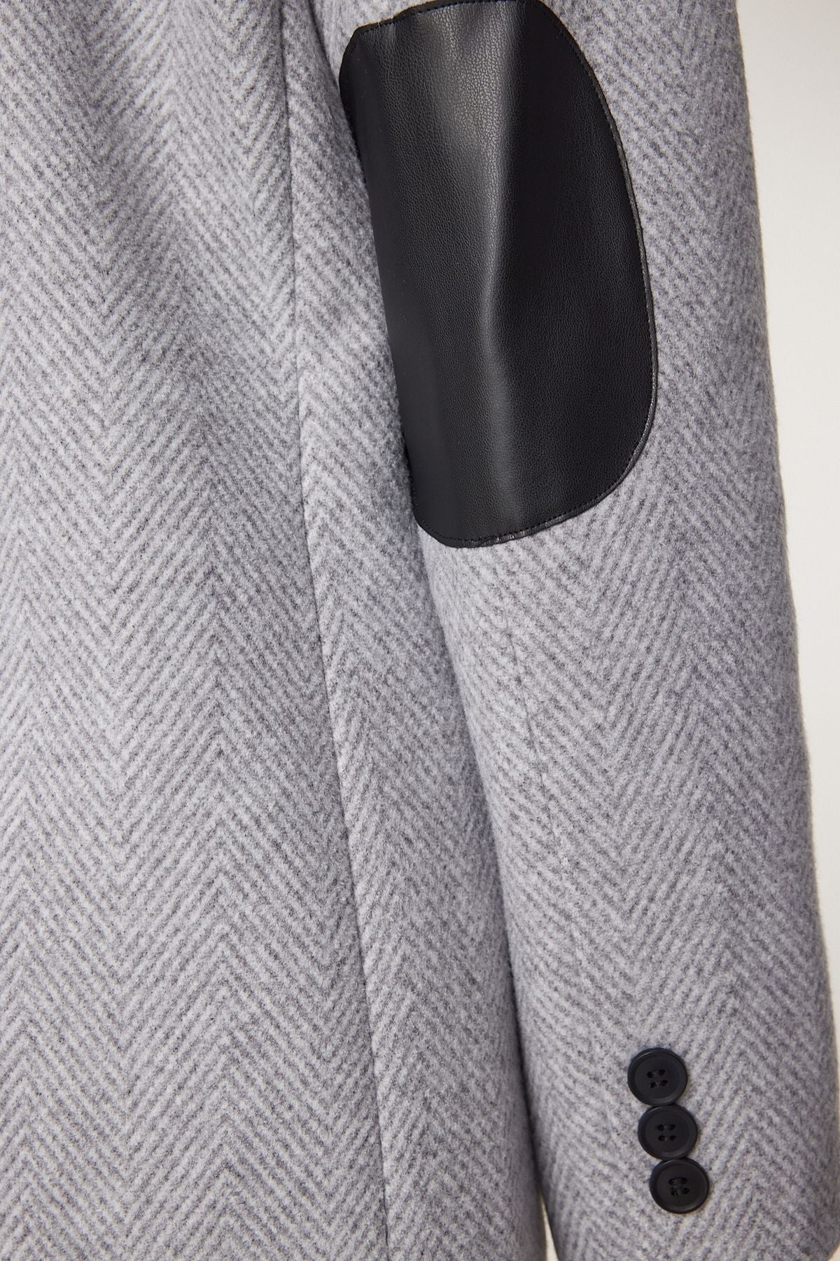 Women's gray leather detailed winter blazer jacket FN03405