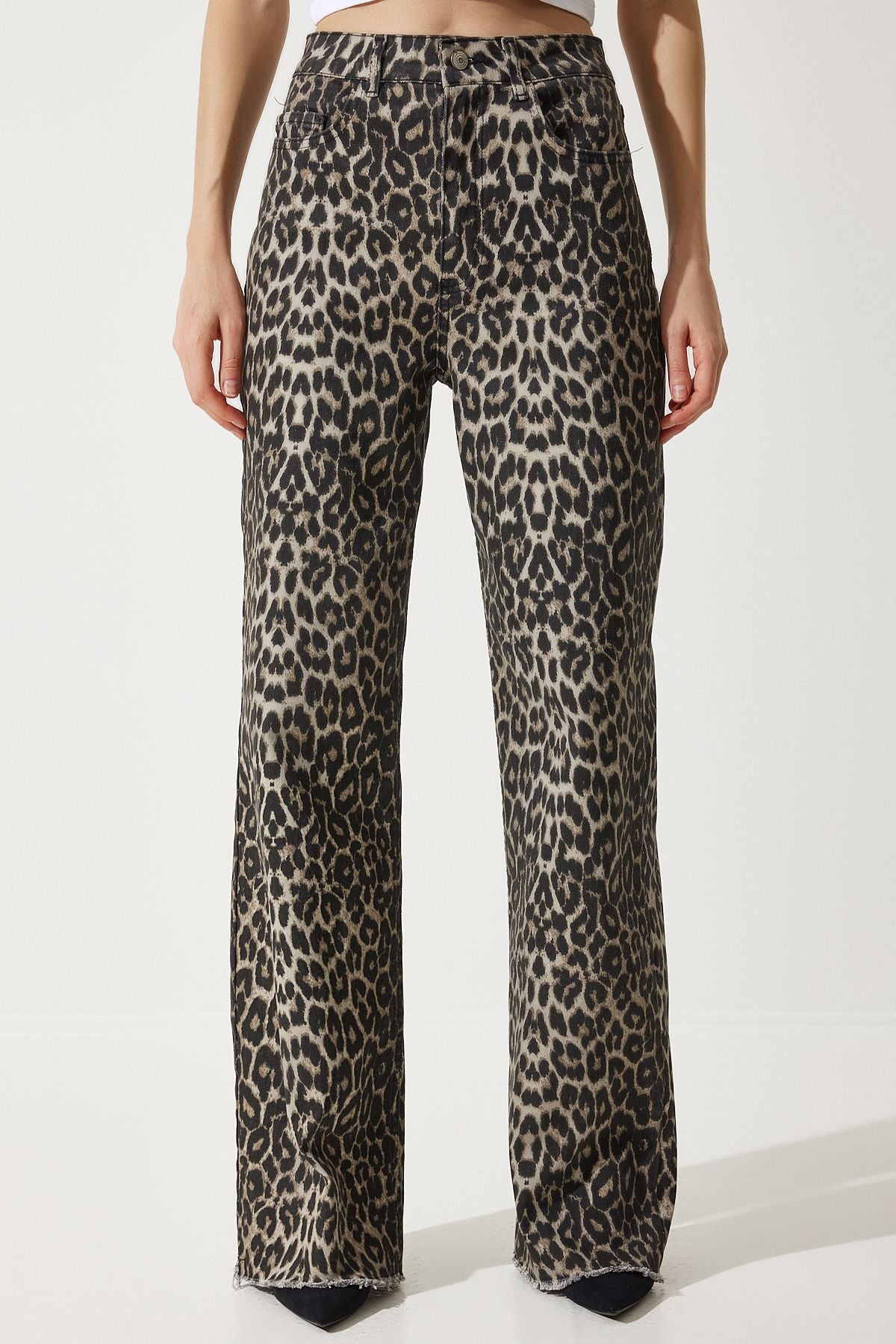Women's black beige leopard patterned Palazzo Jean VC00002