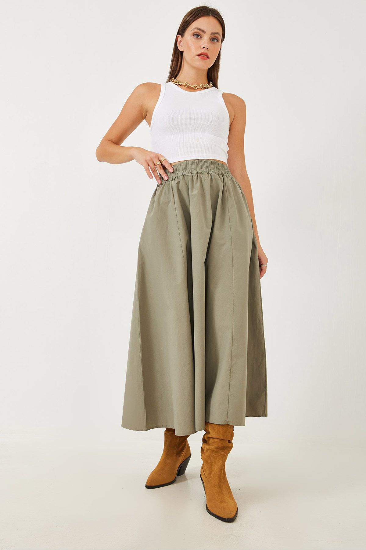 Women's pocket detailed waist tire parachute balloon skirt 60251891