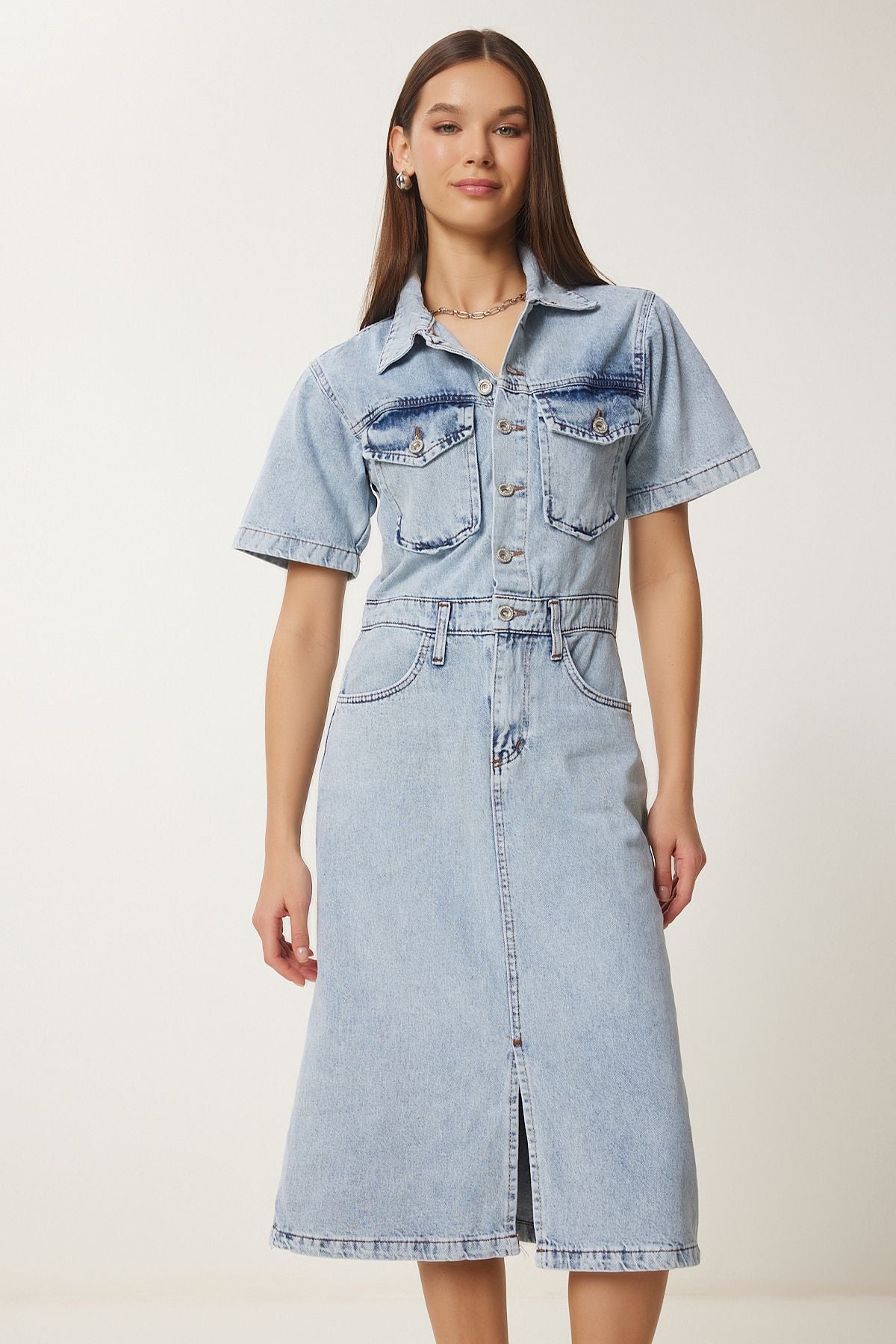 WOMEN'S MIDDLE BLUE SPEED DENİM Dress RV00185