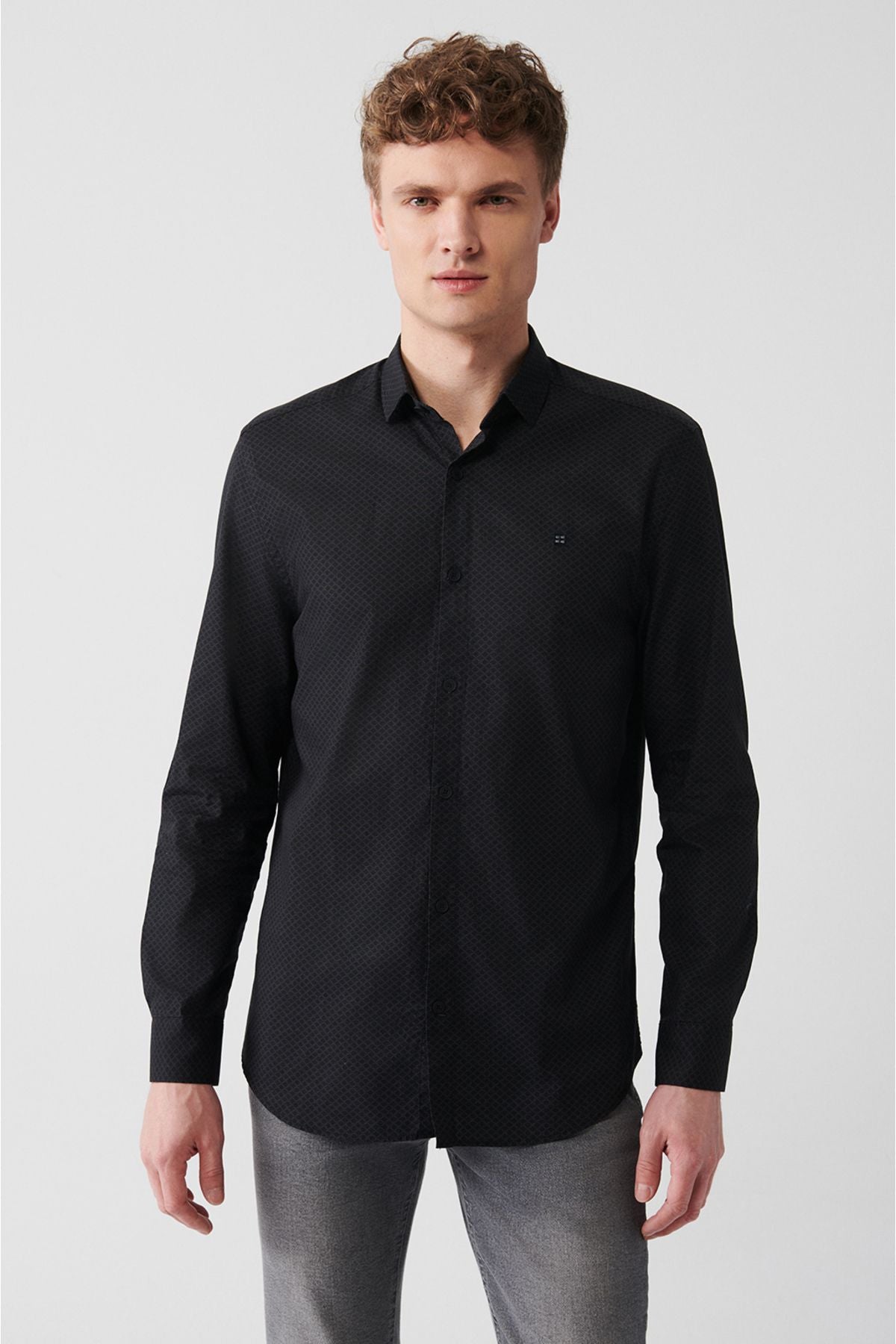 Men's anthracite 100 %cotton printed shirt A31y2040