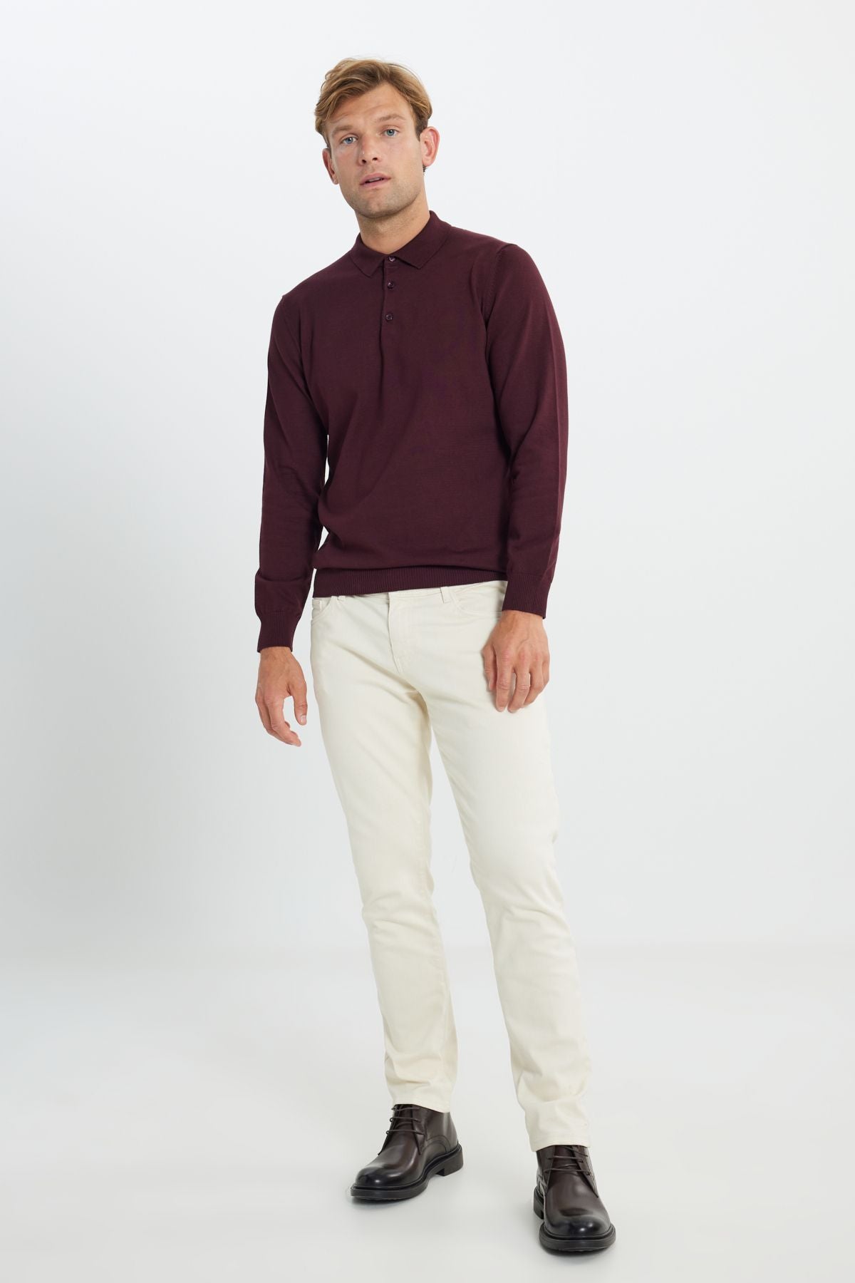 Men's Bordeaux Cotton Standard Fit Normal Cut Polico Sweater