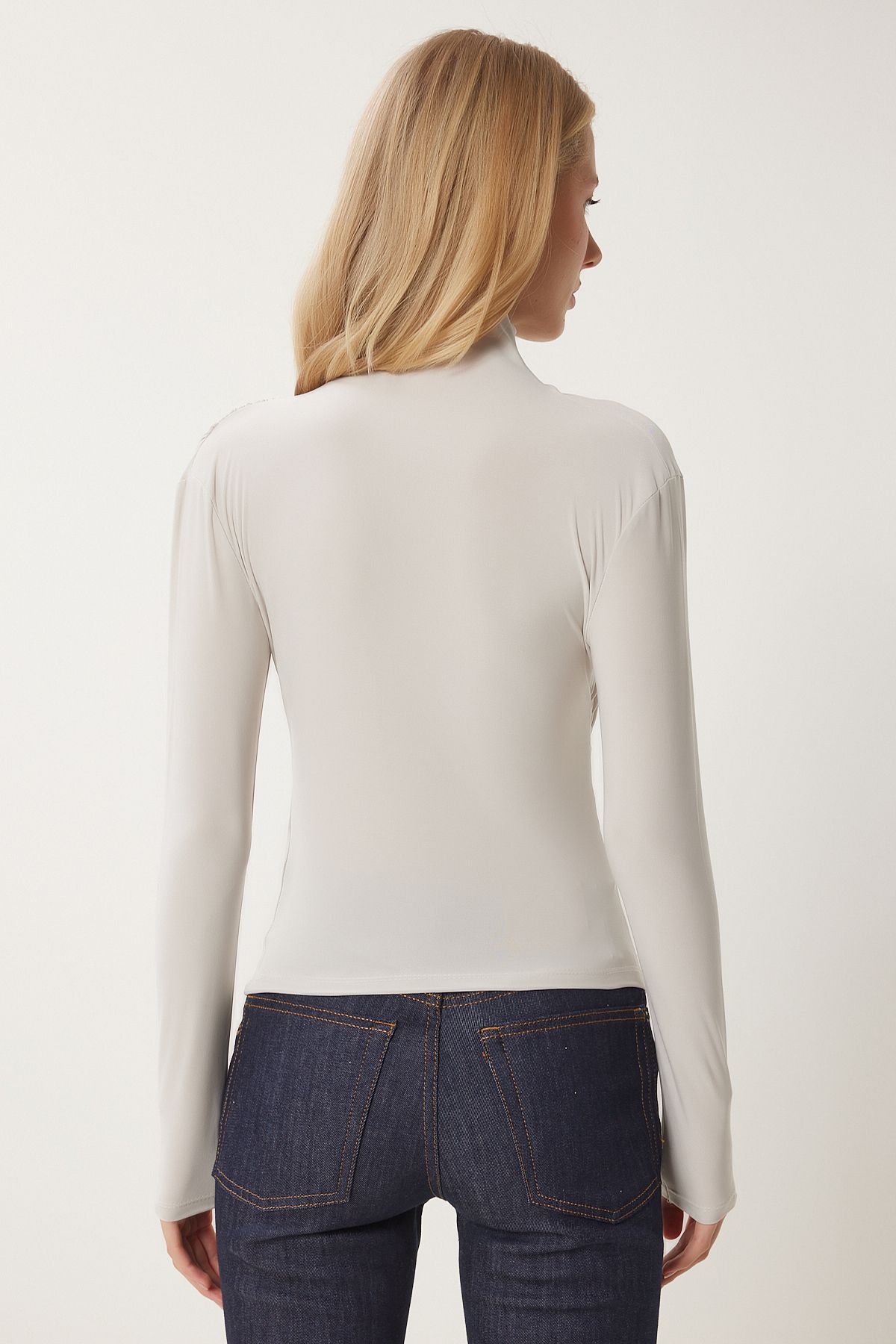 Female Stone Shirring Detailed Red Neck Sandy Blouse FF00135