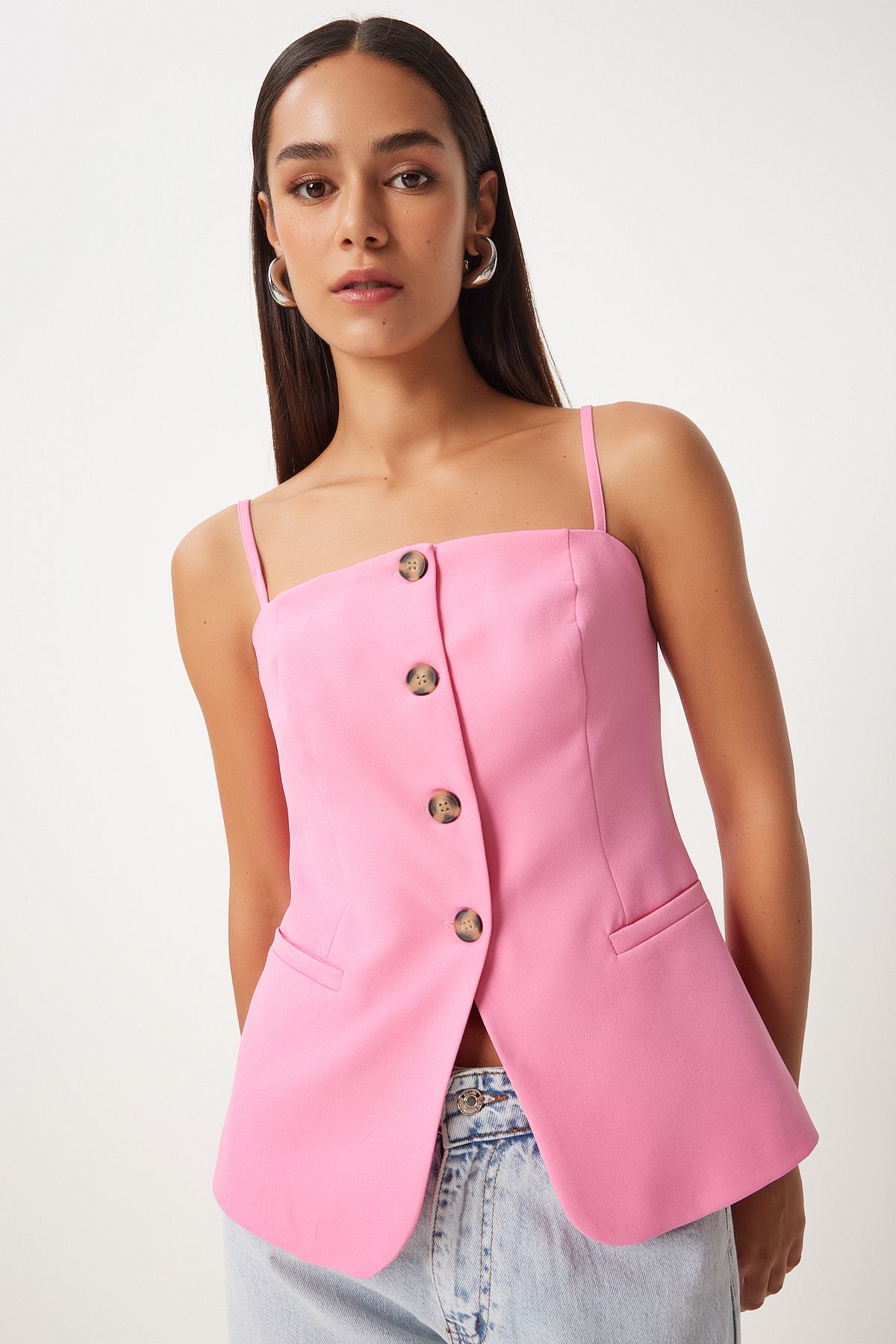 Woman Pink strap weaving vest lv00003