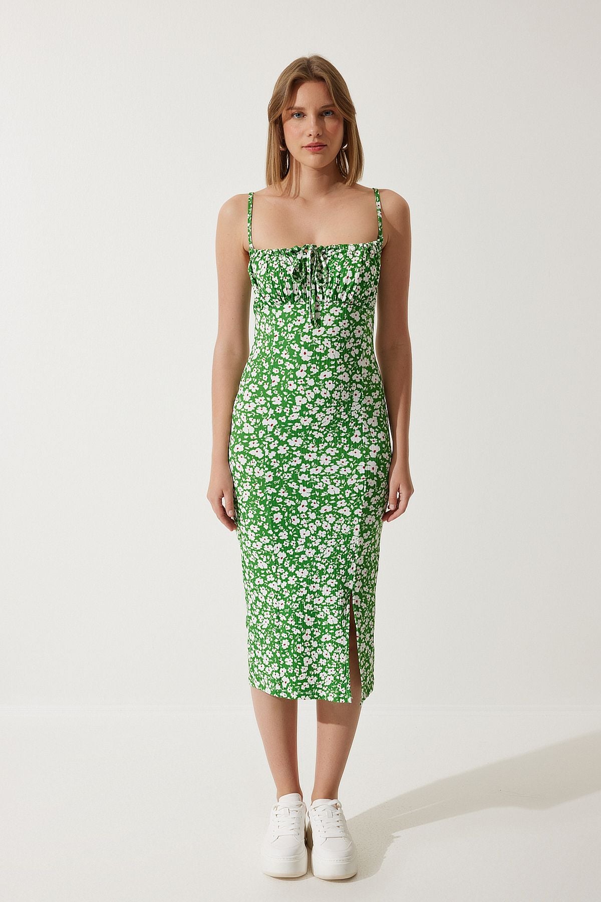 Brav Female Green Flower Sweting Summer Knitting Dress CI00029