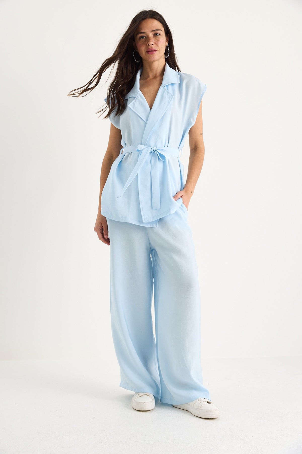 Women's Belted Vest Pocket Detailed Palazzo Trousers Modal Suit 4003 60283384