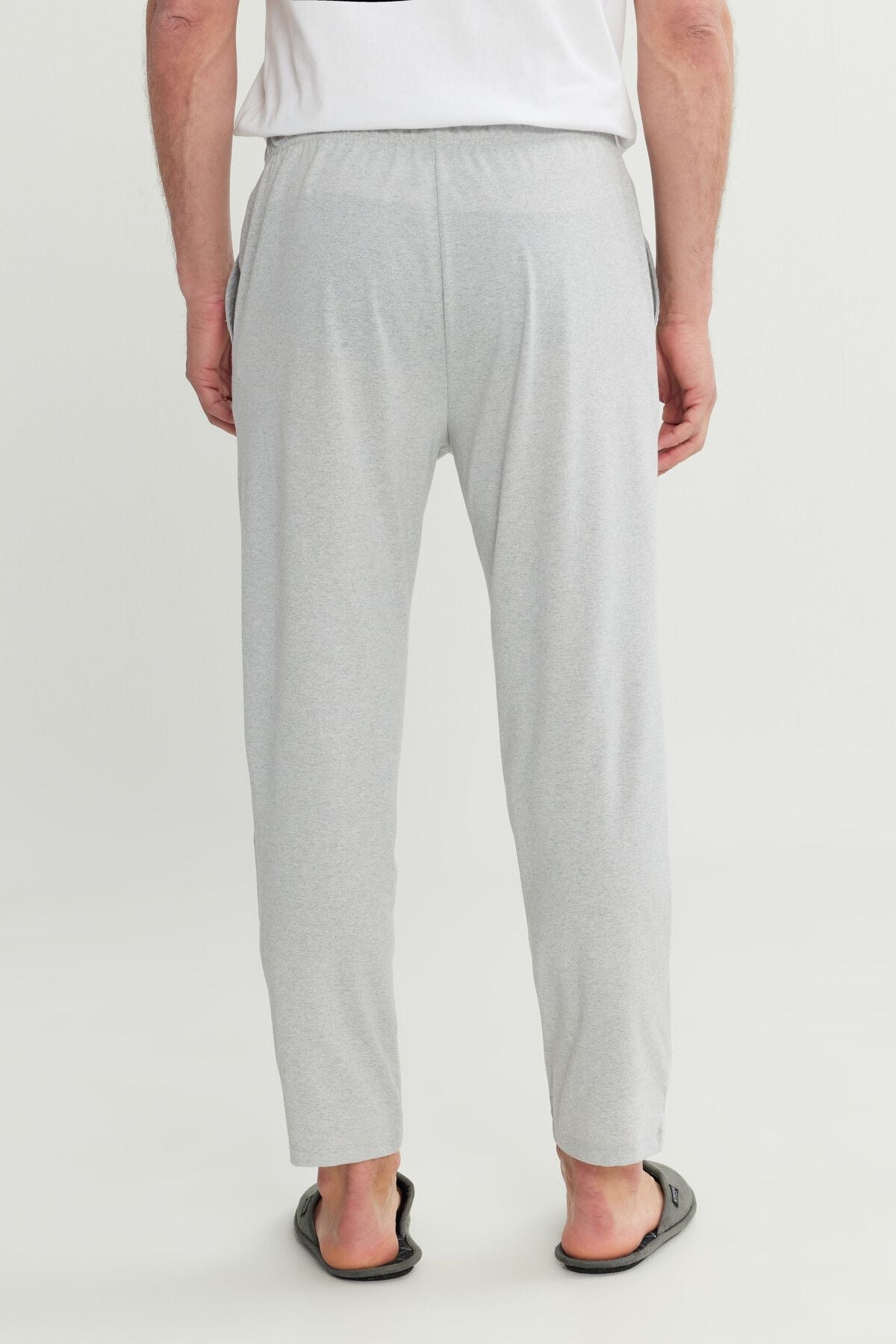Men's gray melange cotton standard fit fit normal cut waist pajamas with rubber pocket