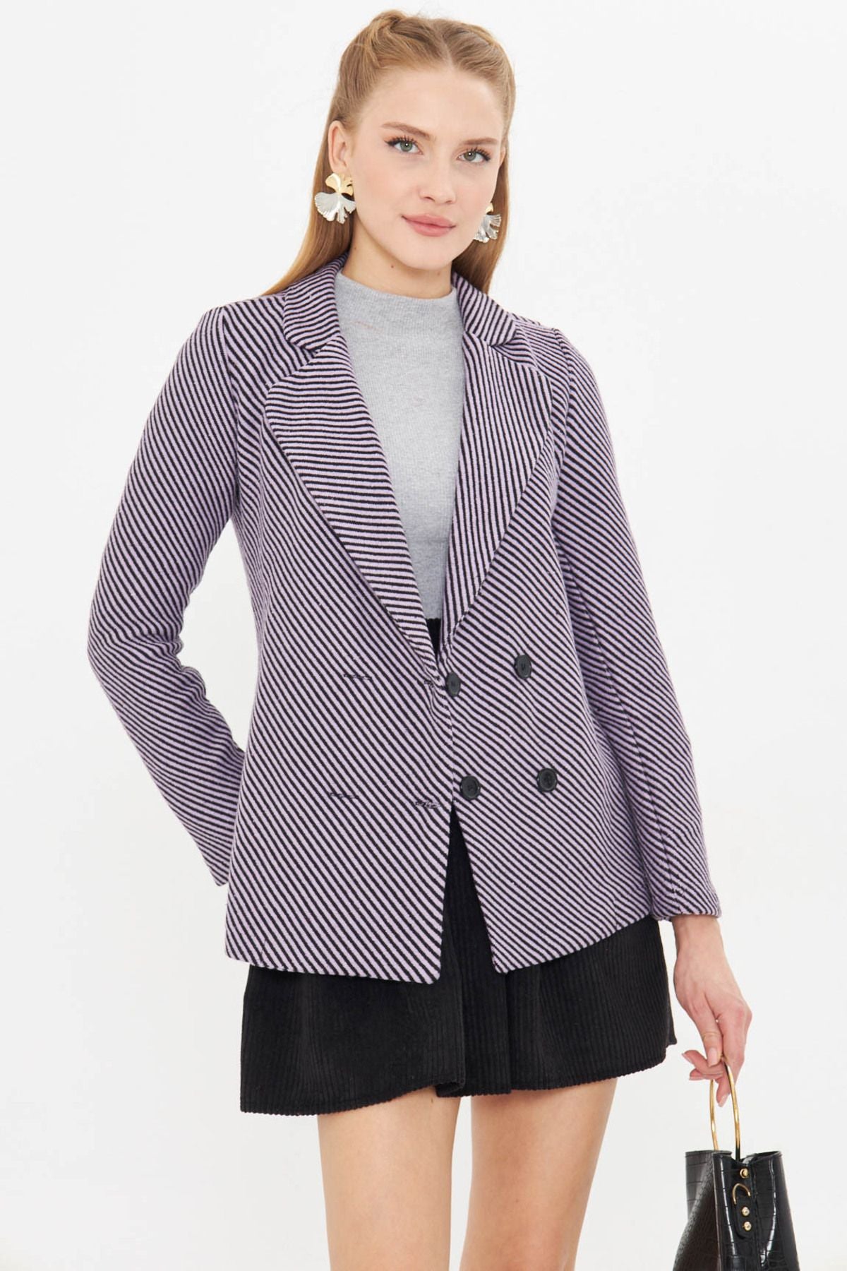 Four button with women's lilac line patterned ARM-24K001037