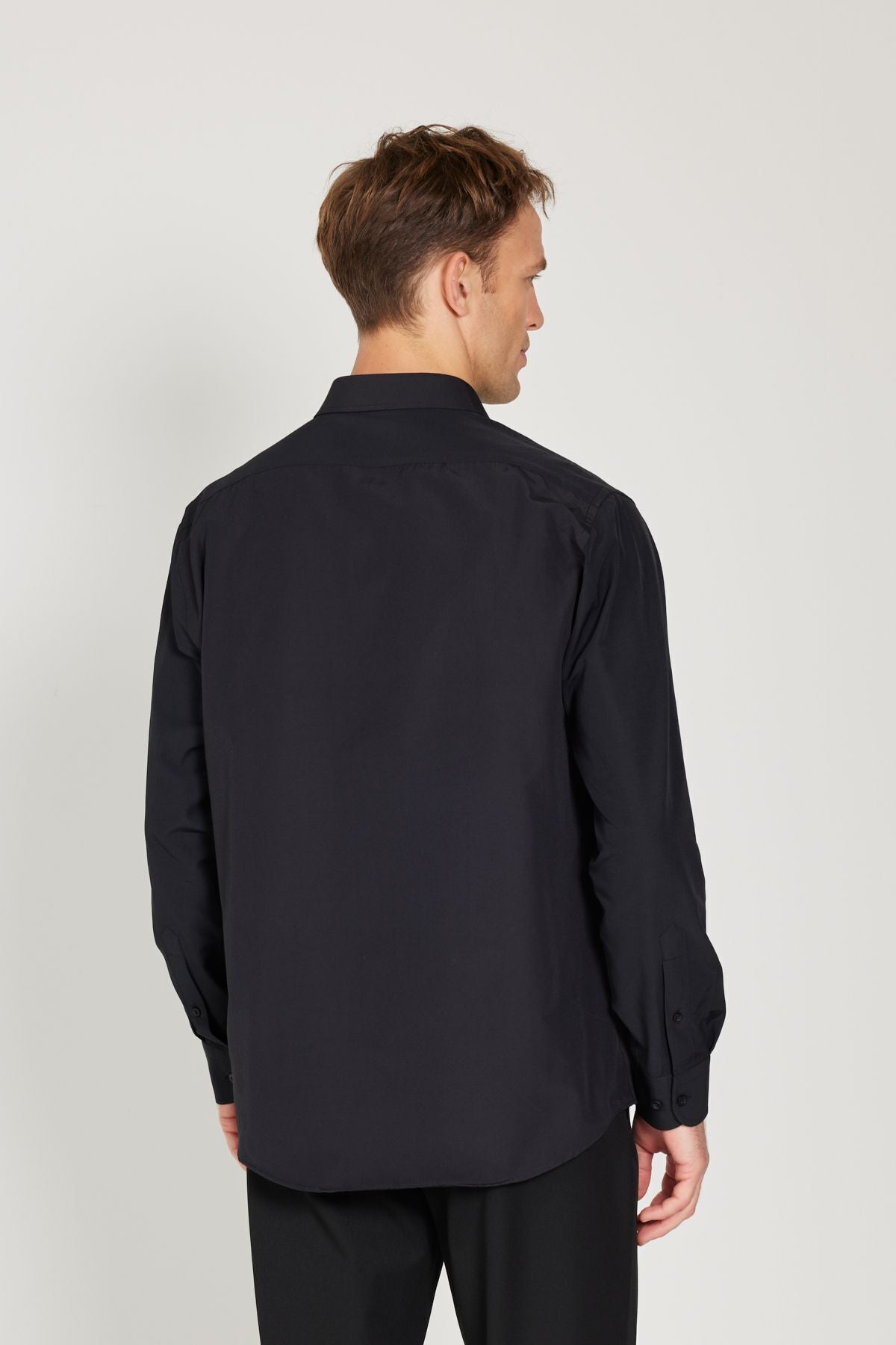 Men's Black Easy ironable Non-Iron Comfort Fit Wide Classic Classic Neck Shirt