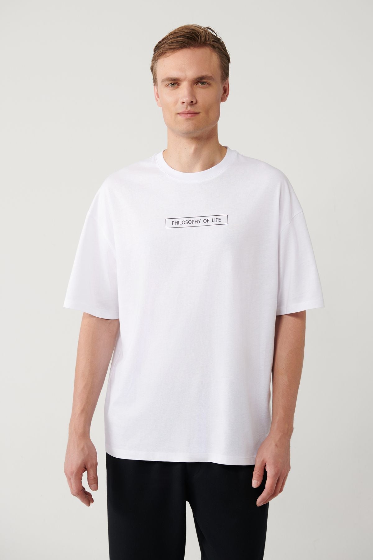 Men's White 100 %Cotton Bicycle Collar Printed T-Shirt A41y1173