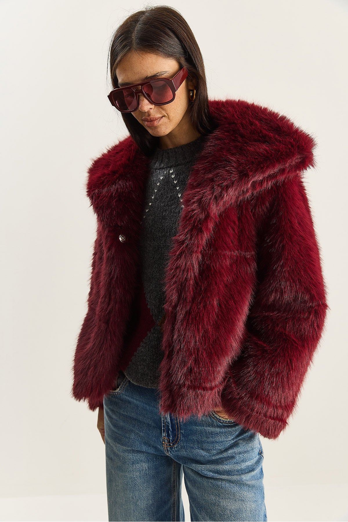 Women's Collared Lined Premium Fur Coat MBMS037 60501037