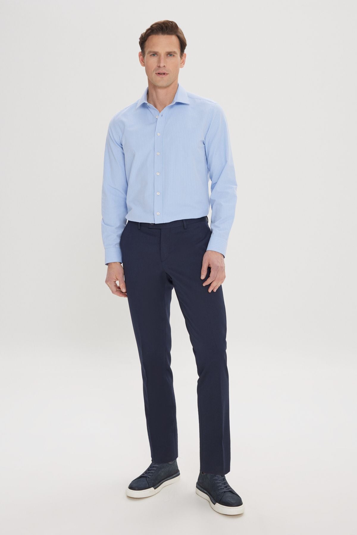 Men's navy blue slim fit narrow cut flexible classic pants