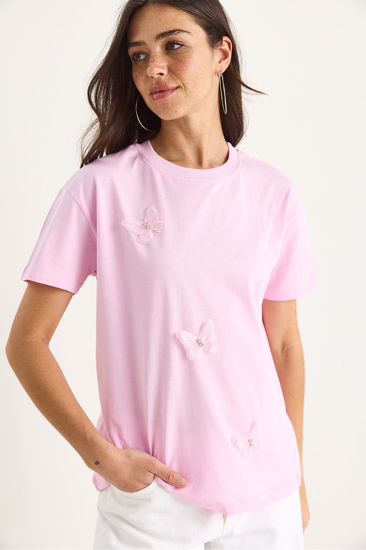 Women's Butterfly Accessory Crew Neck Cotton T-Shirt 60602071