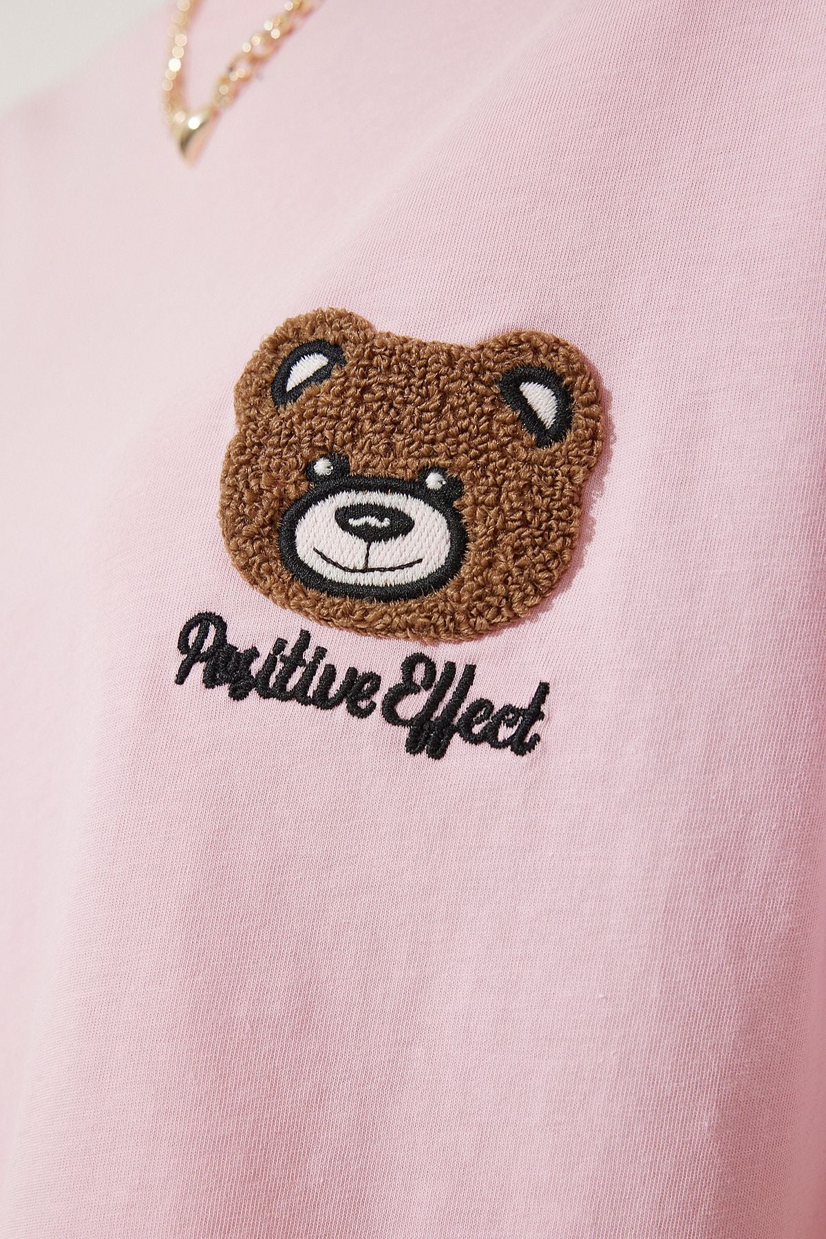 Woman Light Pink Teddy Teddy Crush Crop Knitting T-shirt HF00456