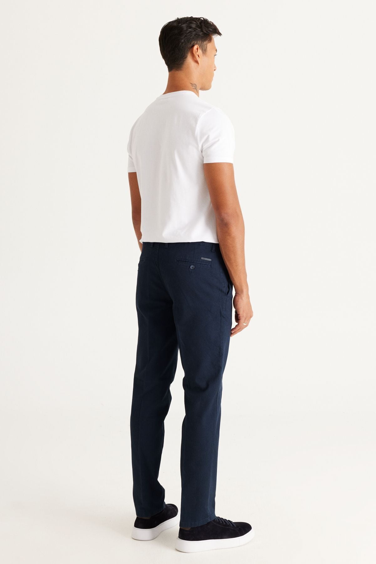 Men's navy blue comfort fit comfortable cut side mobile flexible Acharted Trousers