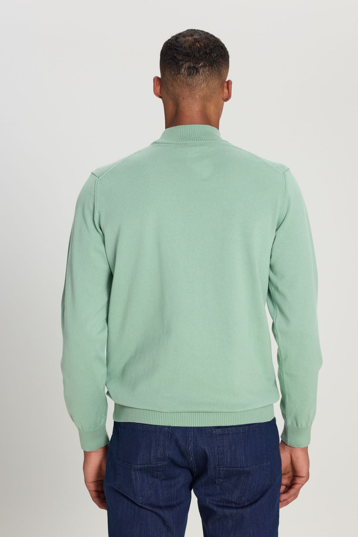 Men's Water Green Cotton Standard Fit Normal Cut HALF FISHER YAKA KNIT