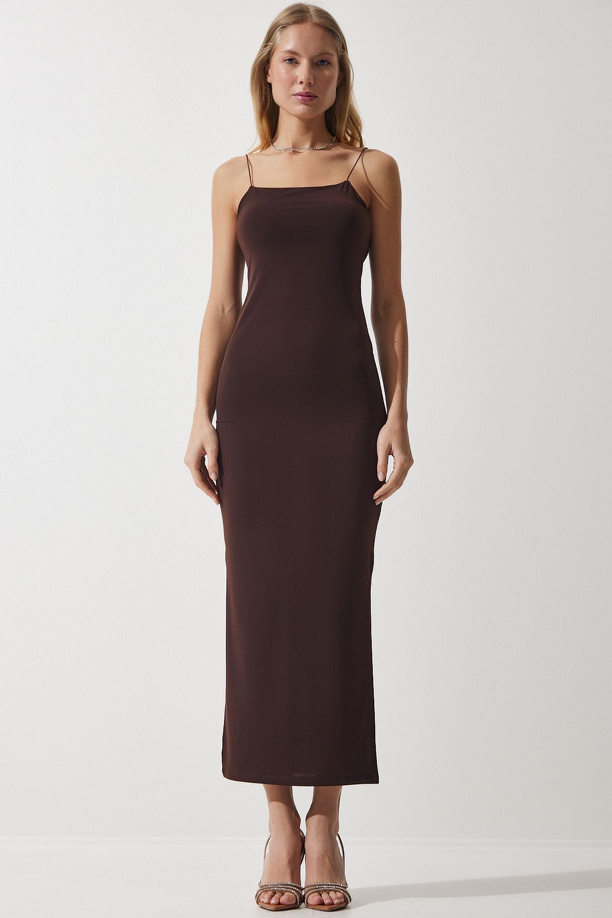 Woman Brown Rope Slugged Sandy dress with slit strap dz00114