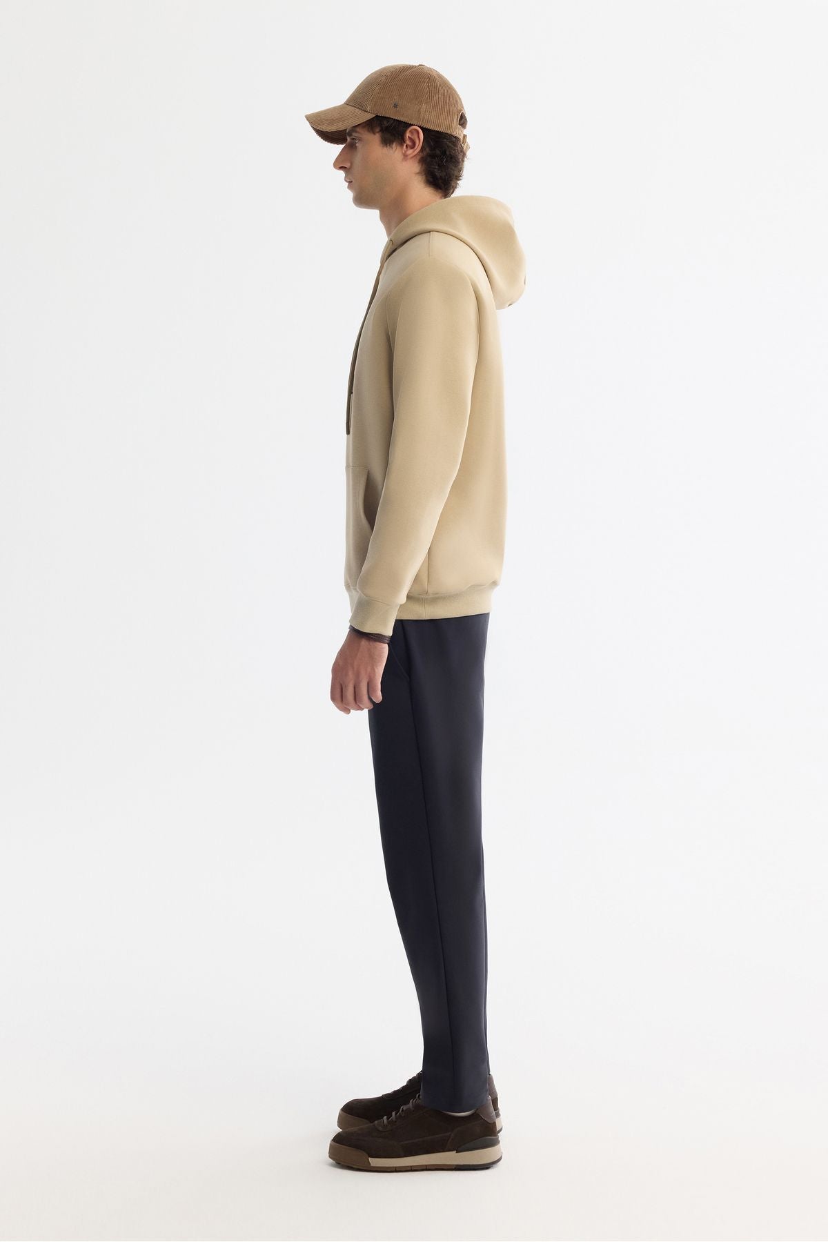 Men's beige hooded cotton printed elastan sweatshirt a42y1321