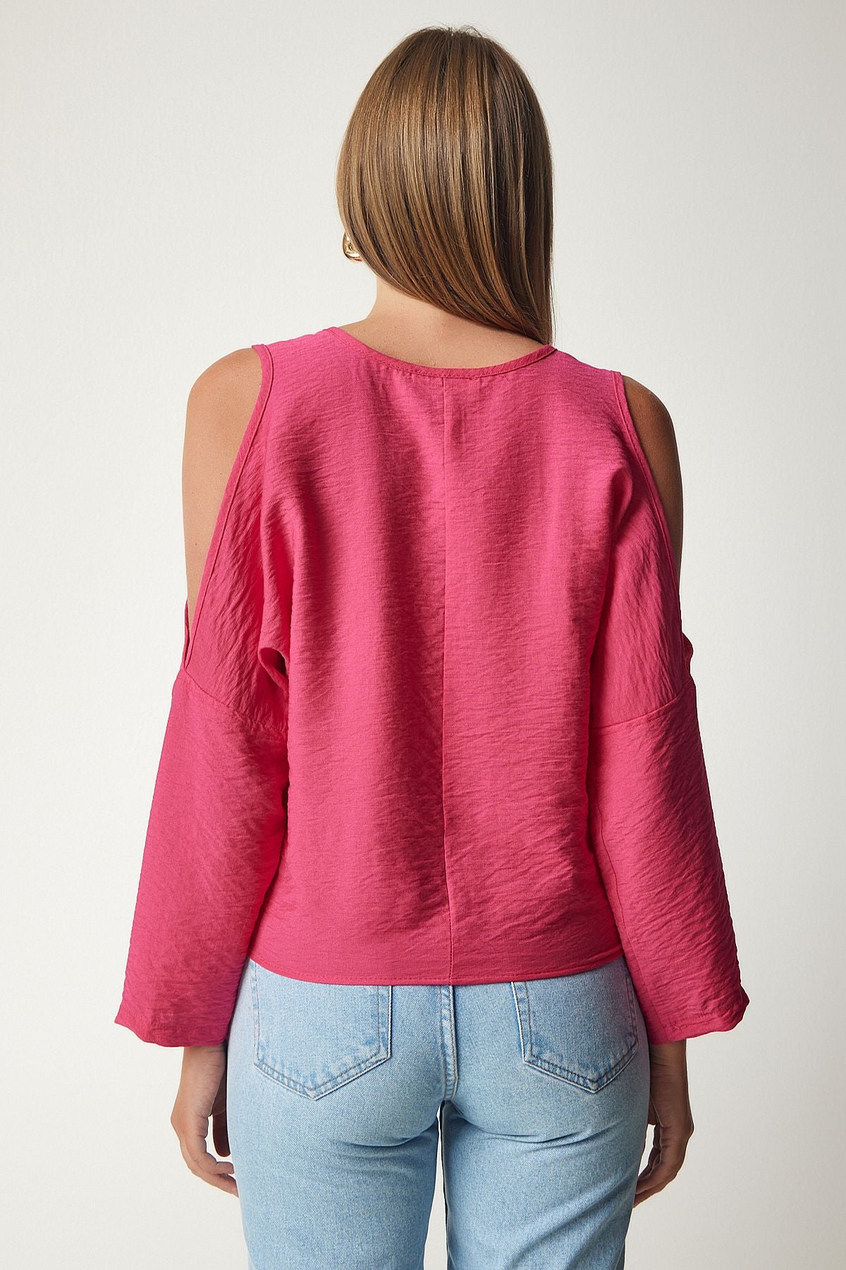 Woman Pink Shoulder Shoulder Drawn ayrobin blouse to00080