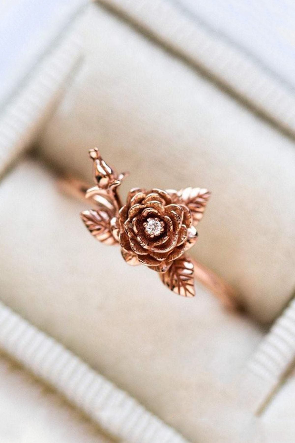 Rose Motif Stone 14k Rose Gold Coating Woman Ring