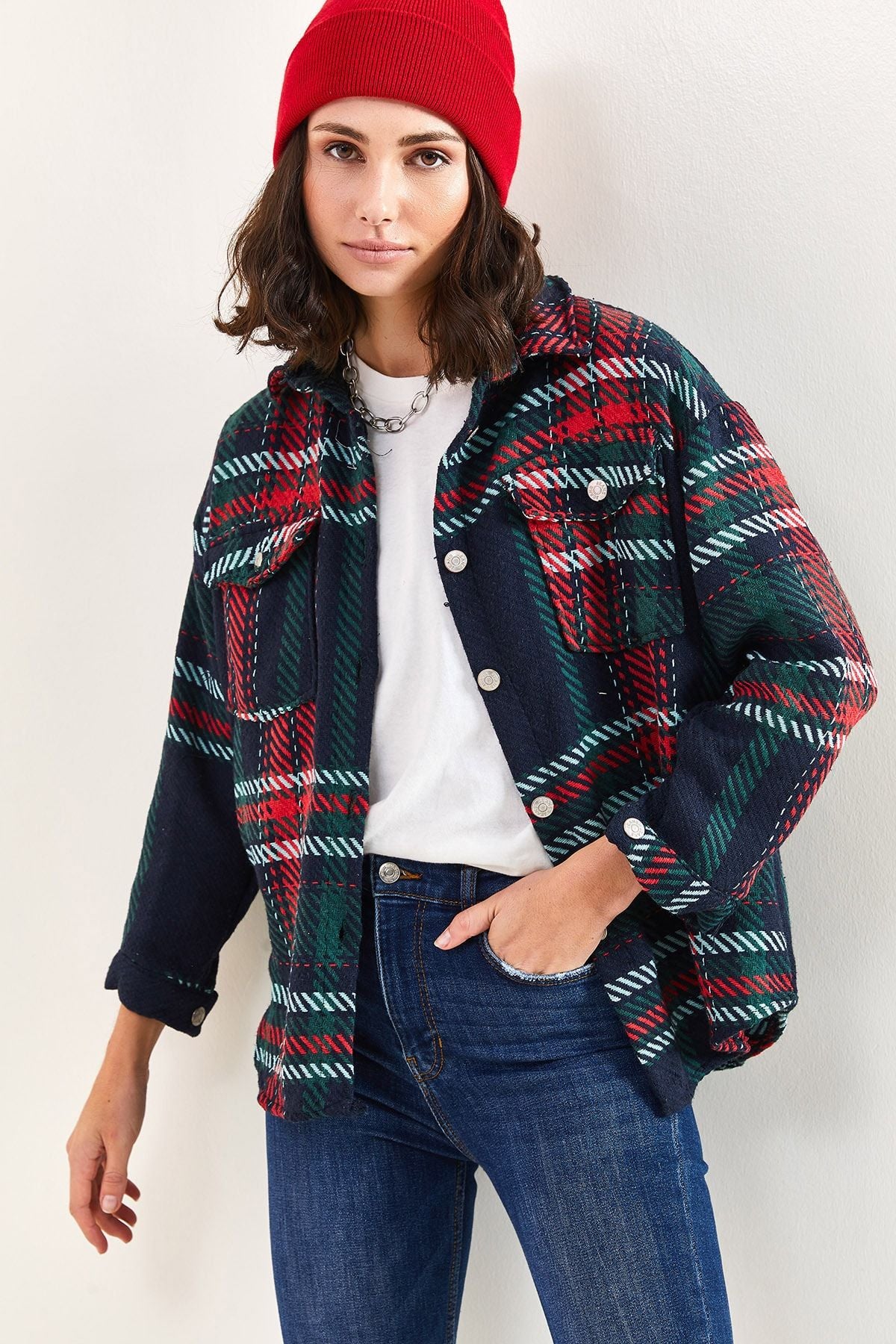 Women's pocket plaid shirt 4634