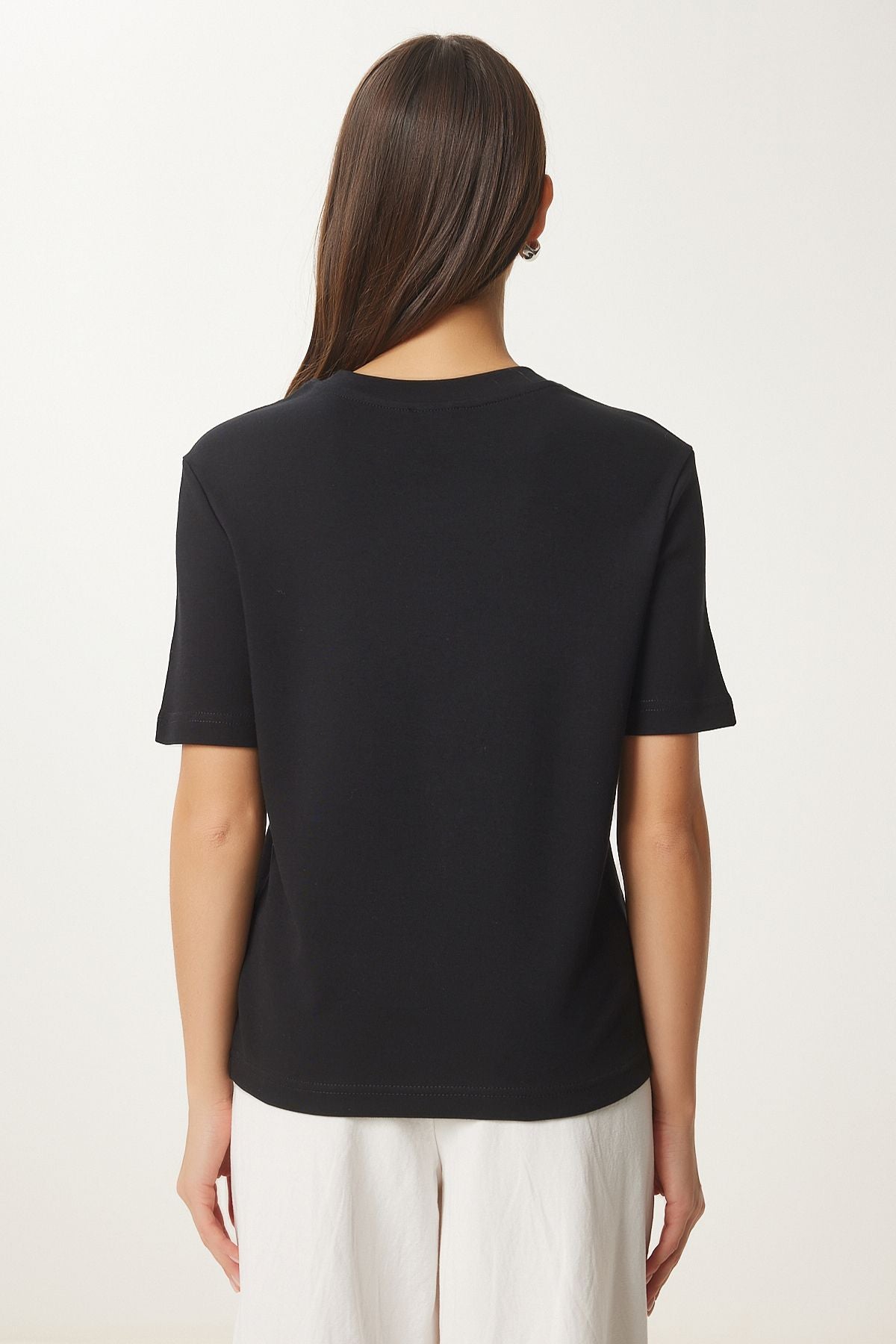 Woman Black Cotton Basic Knitting T-Shirt AG00001