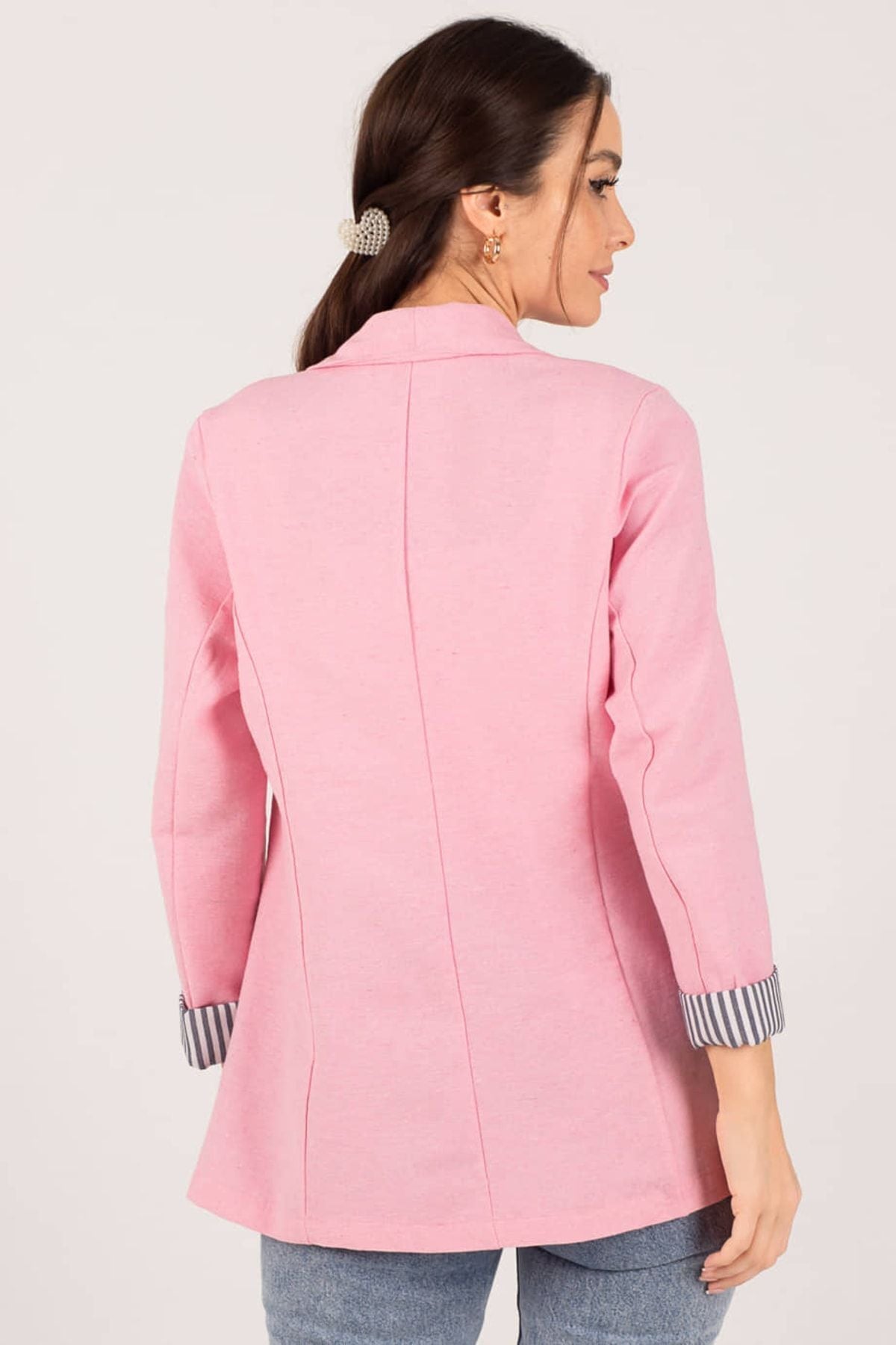 WOMEN Pink Sleeve Striped Single button Jacket ARM-22K001122