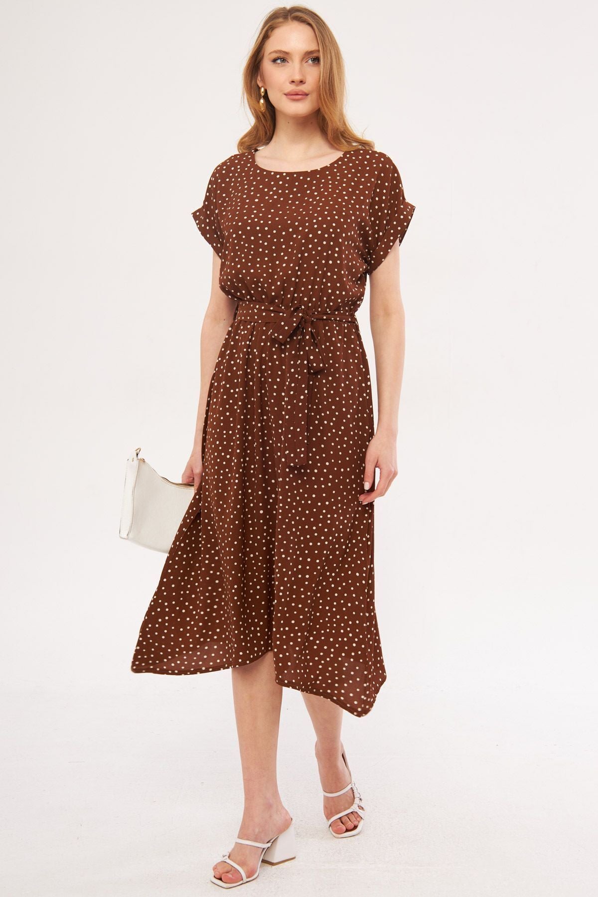 Female Coffee Point with Waist Tire Tinden Dress ARM-21K001159
