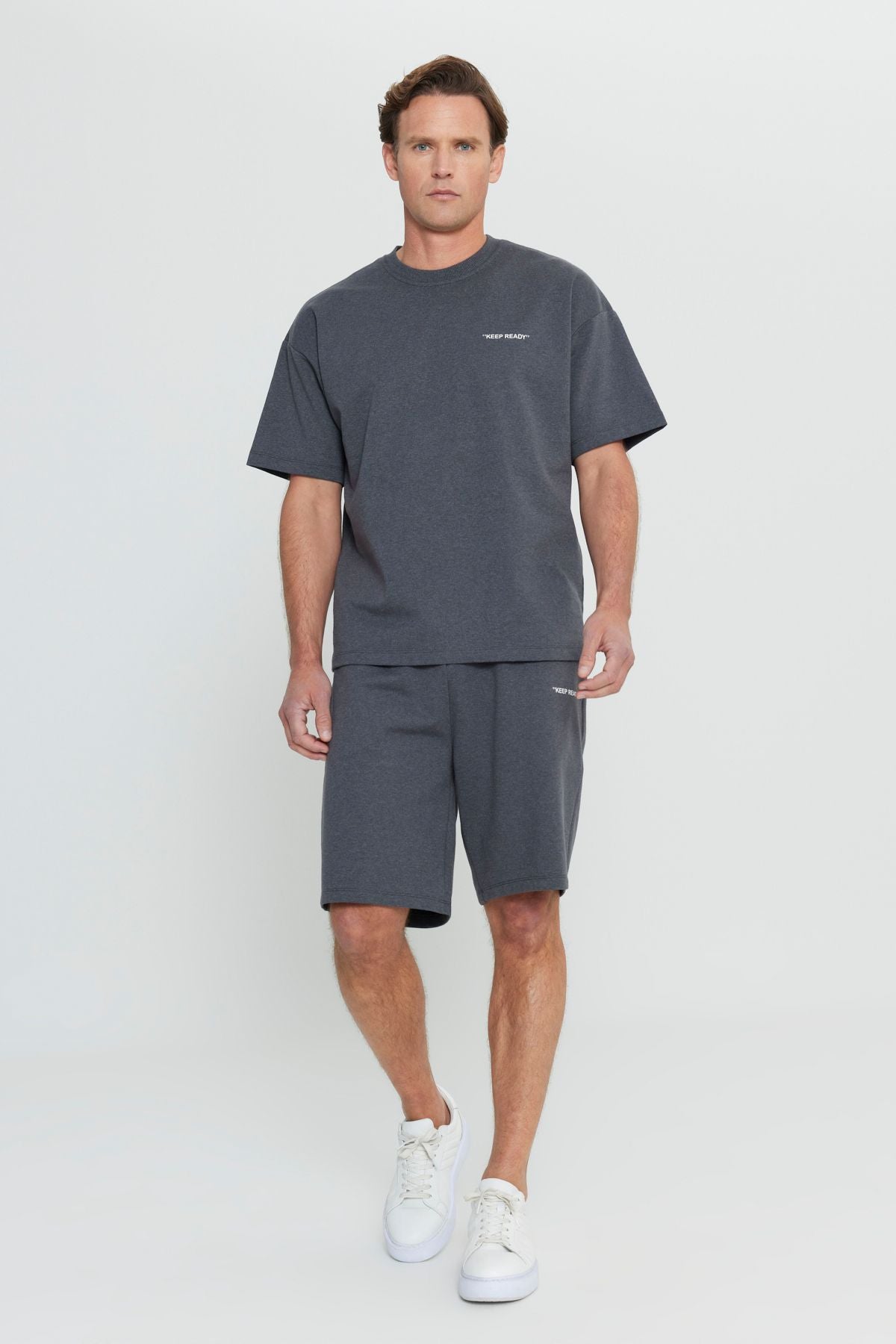 Men's anthracit cotton comfort fit comfortable cutting printed waist tied side pocket shorts tracksuit team