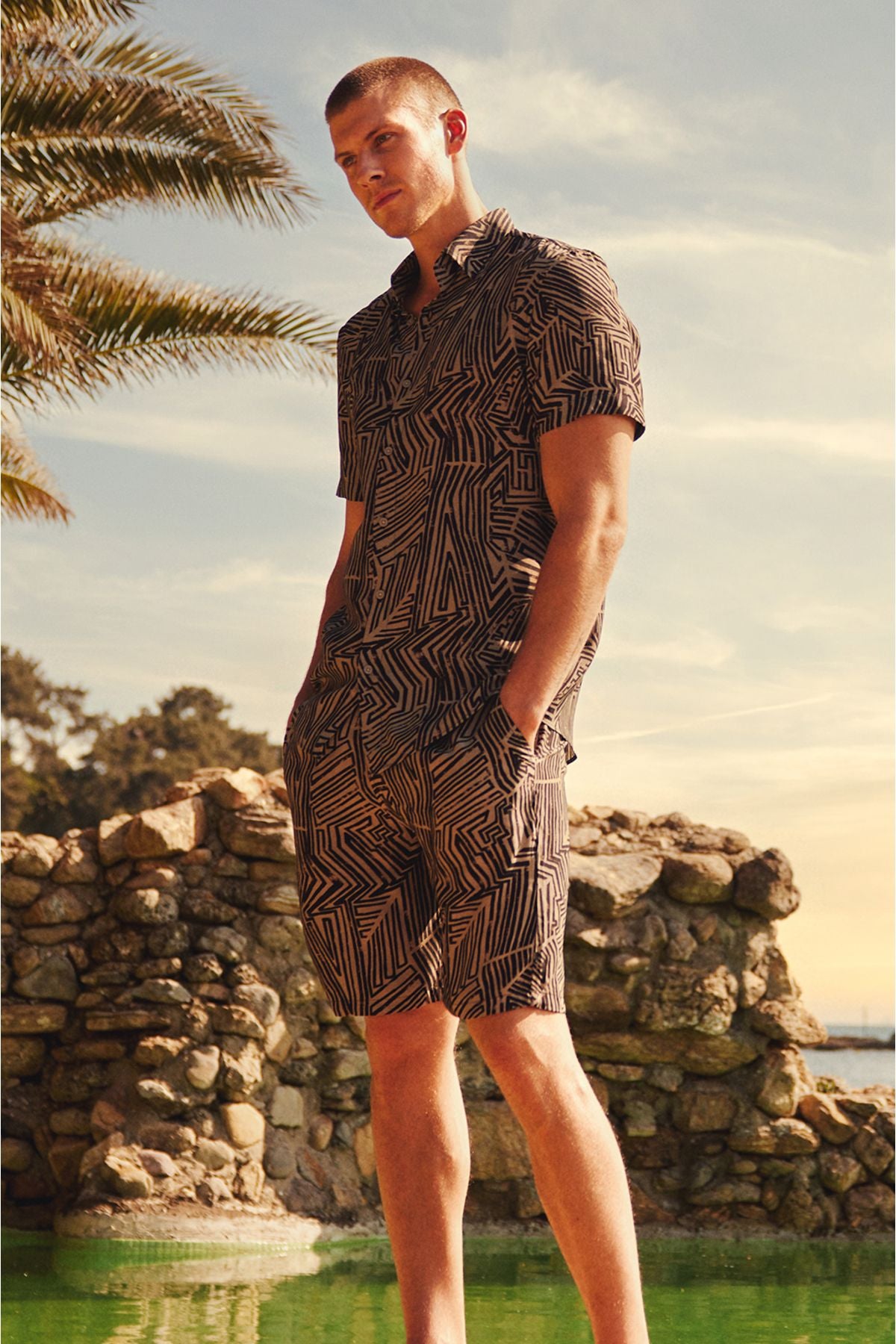 Men's mink viscose patterned short sleeve shirt A31y2199