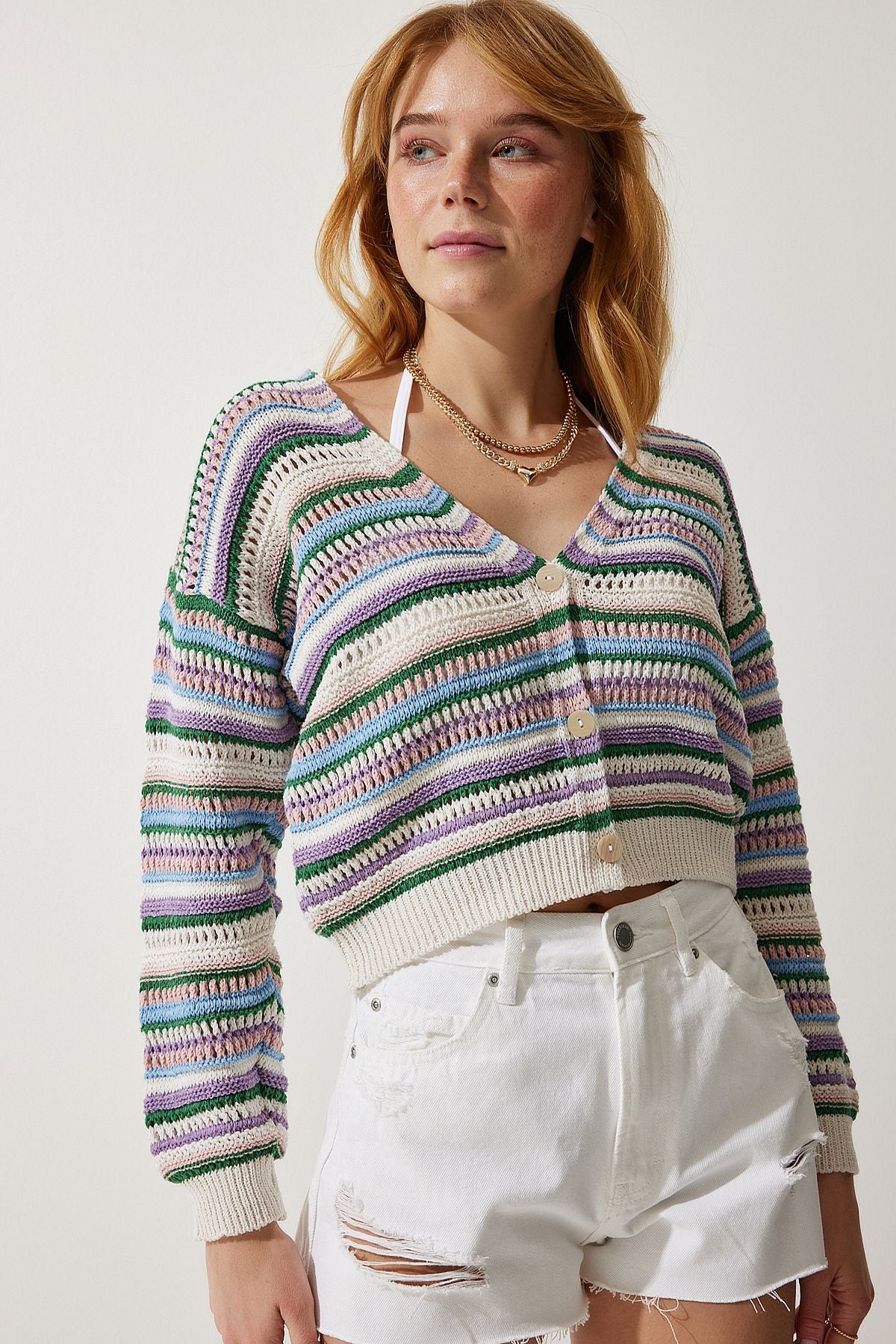 Women's Cream Lilacate Offer Mevsiml Triko Cardigan AN00169
