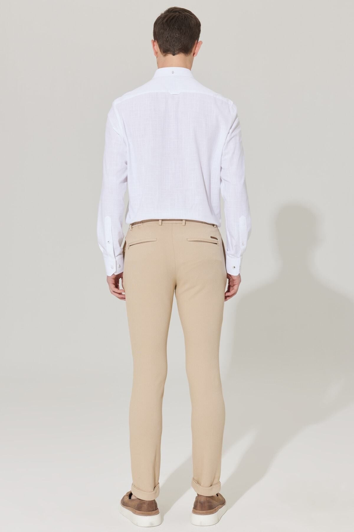 Men's Beige Slim fit narrow cut diagonal patterned flexible waist tied jogger pants