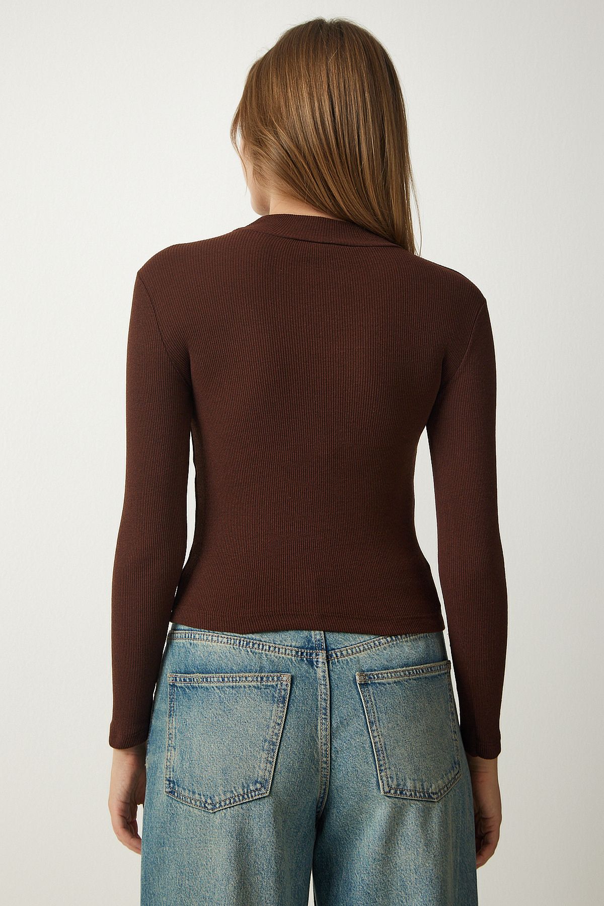 Female Brown Biscuit Square Neck 2 Plot Knitting Blouse GT00056