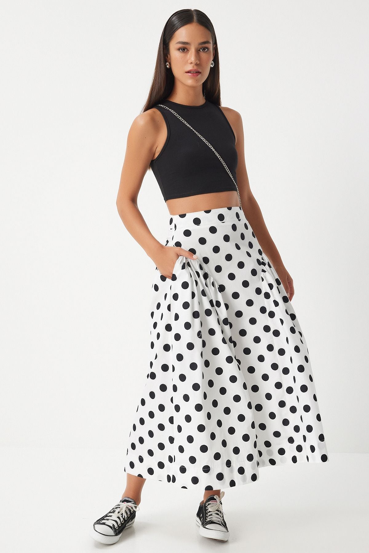 Woman White Point Summer Poplin Skirt WF00078