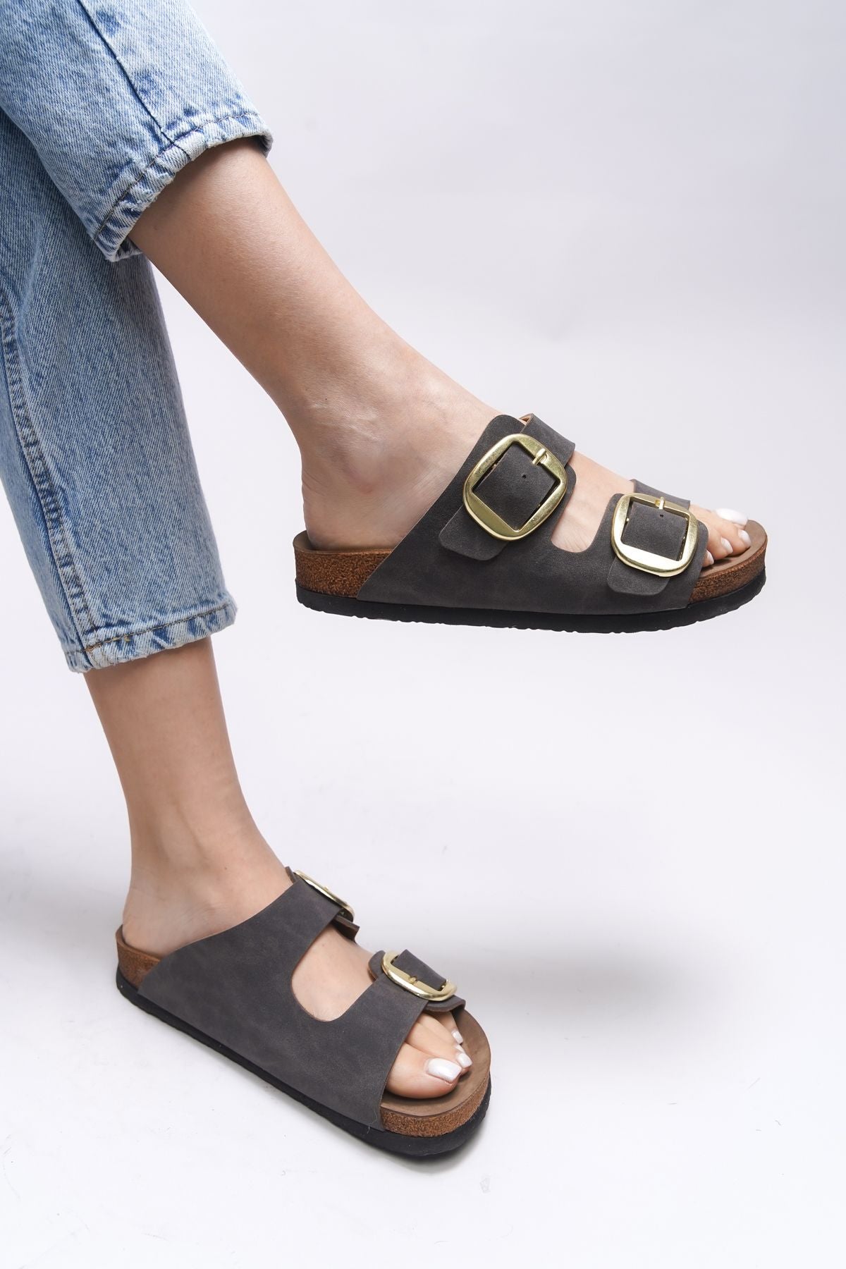 VYLSULA Female Double Buckle Slipper 0012602 Dark Brown