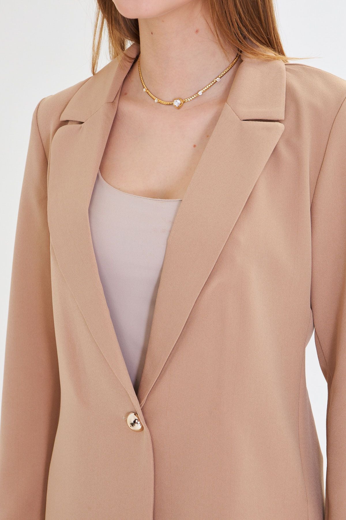 Female Beige Single button Jacket ARM-20K001020