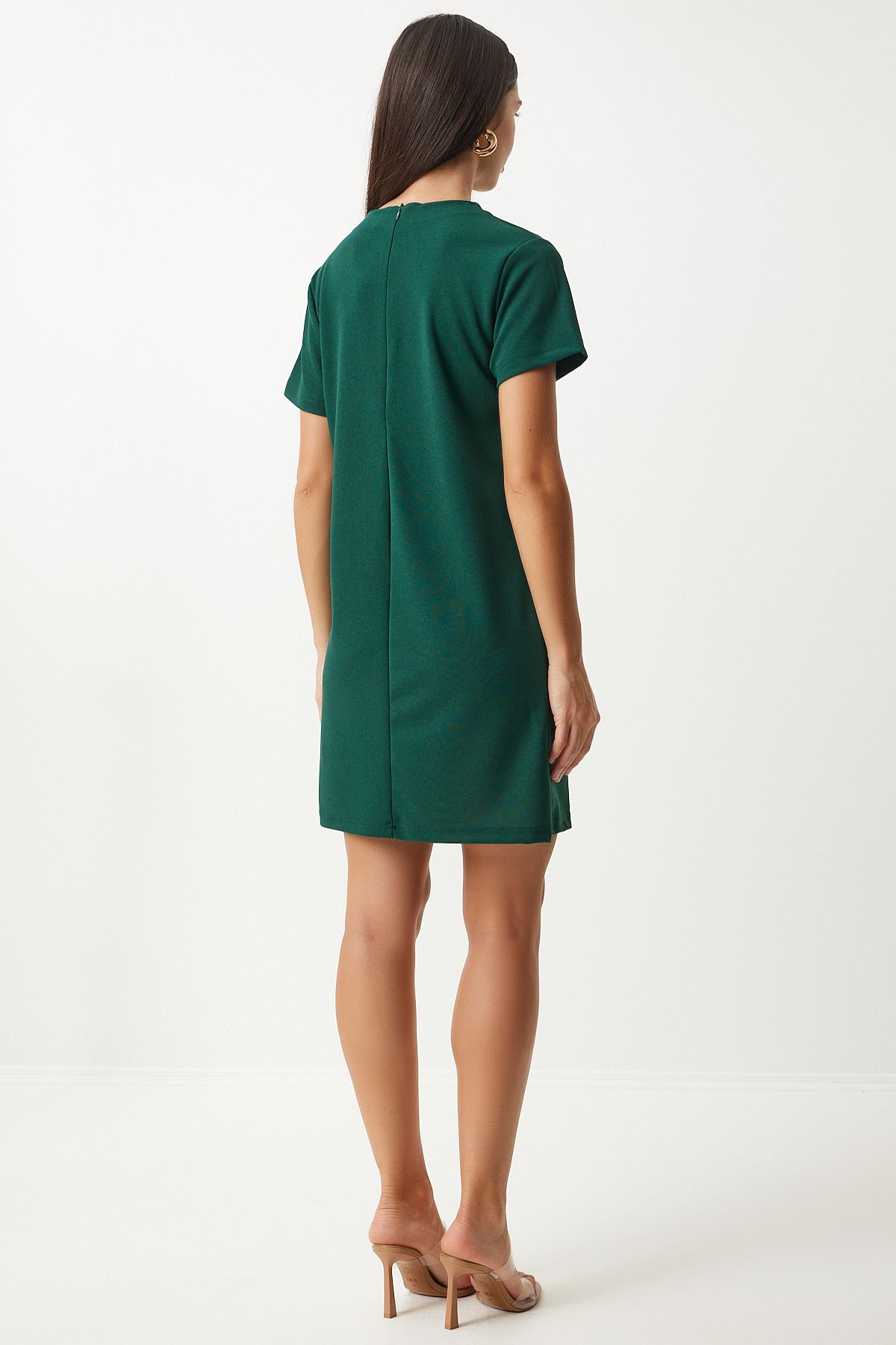Female emerald green bike collar Basic crepe dress to00136