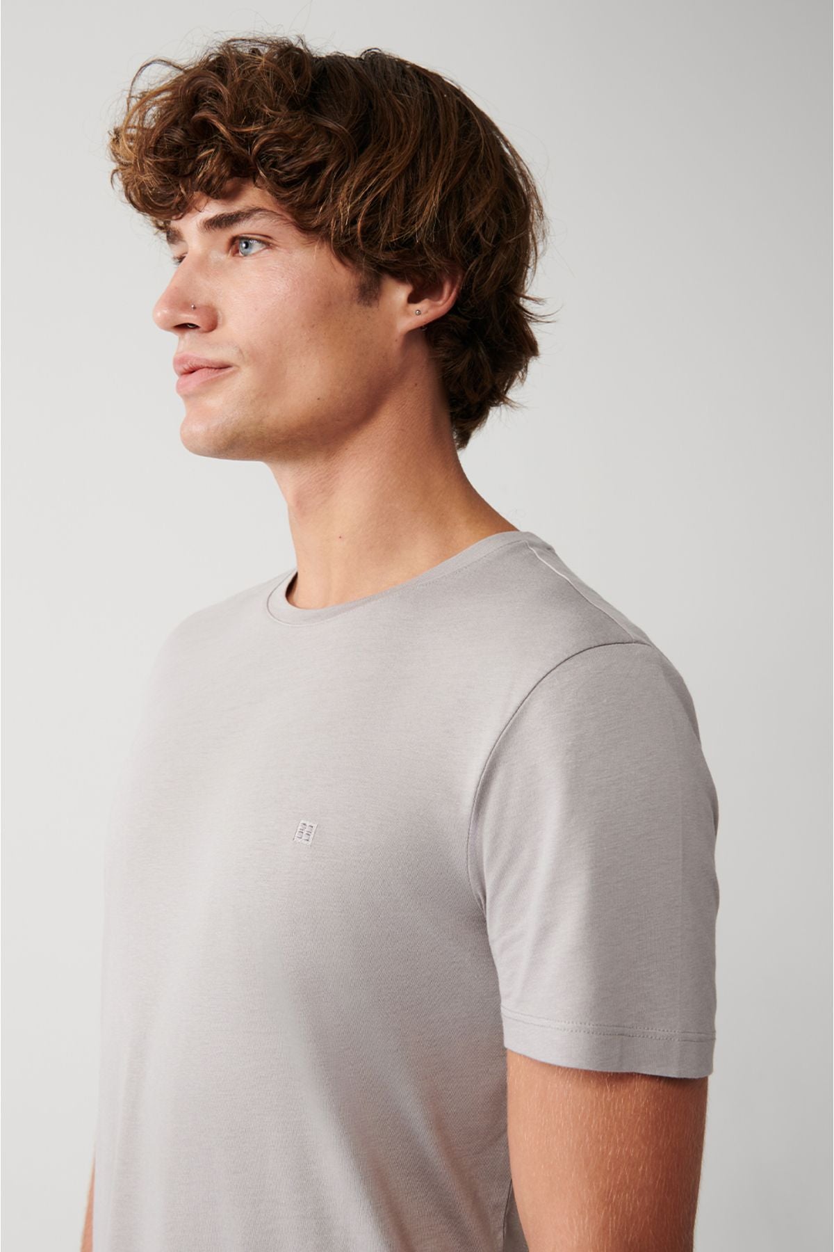 Men's Stone Ultrasoft Bicycle Collar Flat Modal T-Shirt B001171