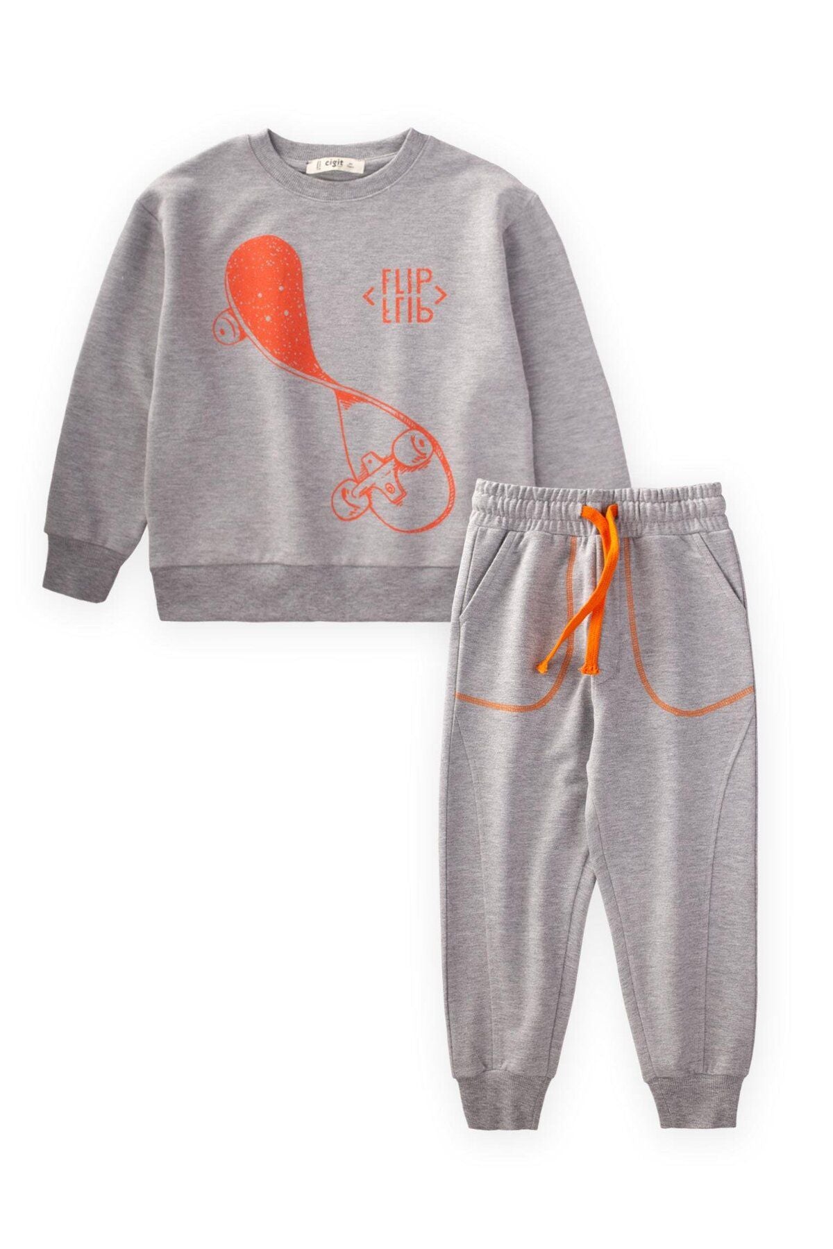 SKAY PRINTED SWEATSHİRT SET 3-9 AGE GRAY MELANLANJ