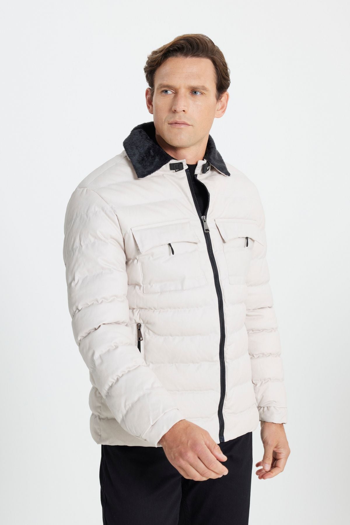 Men's stone standard fit normal cut upright collar pattern coat