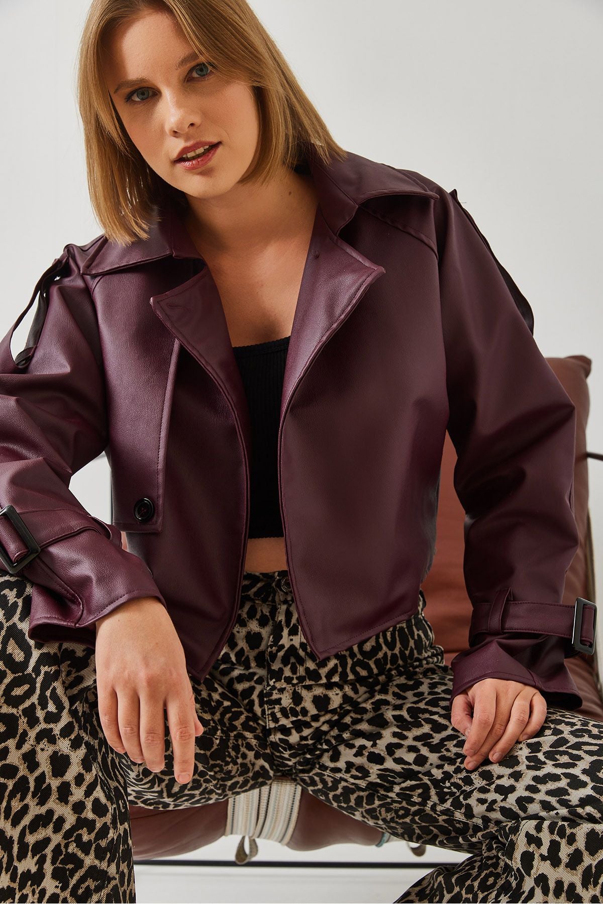 Female Aller Detail Crop Leather Jacket 2607 60351263